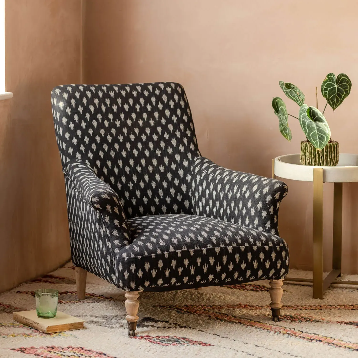 Avree Armchair with Castors - Black, Cotton Ikat image