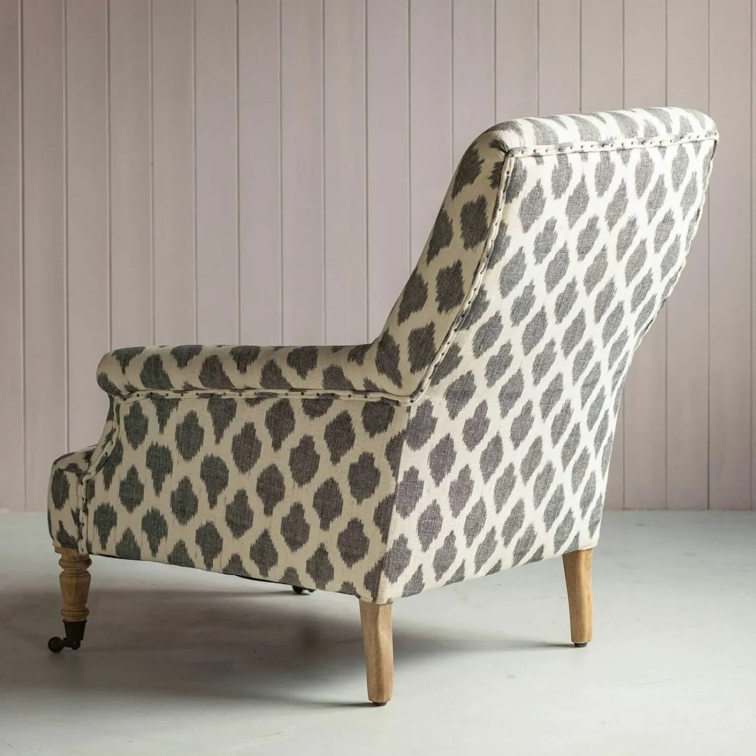 Avree Armchair with Castors - White Grey, Cotton Ikat