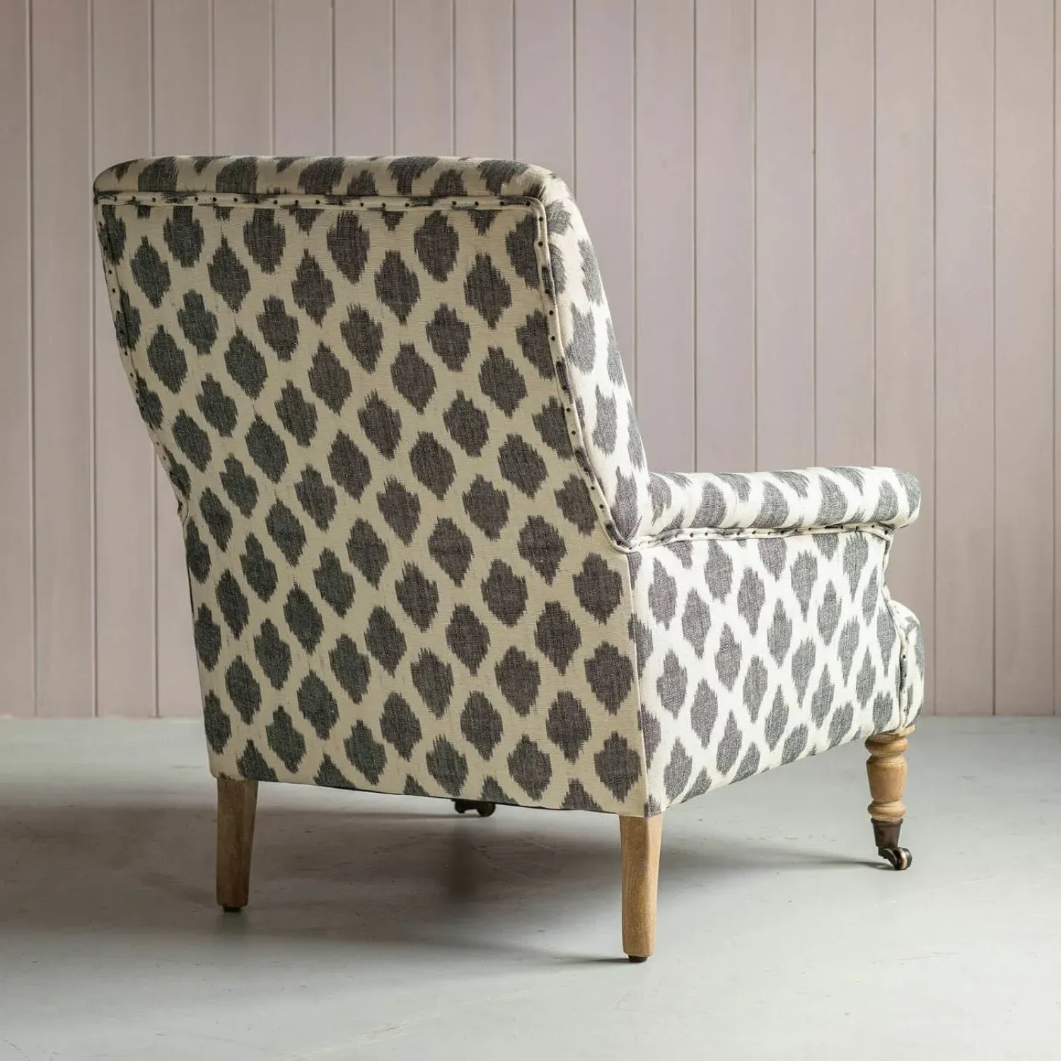 Avree Armchair with Castors - White Grey, Cotton Ikat