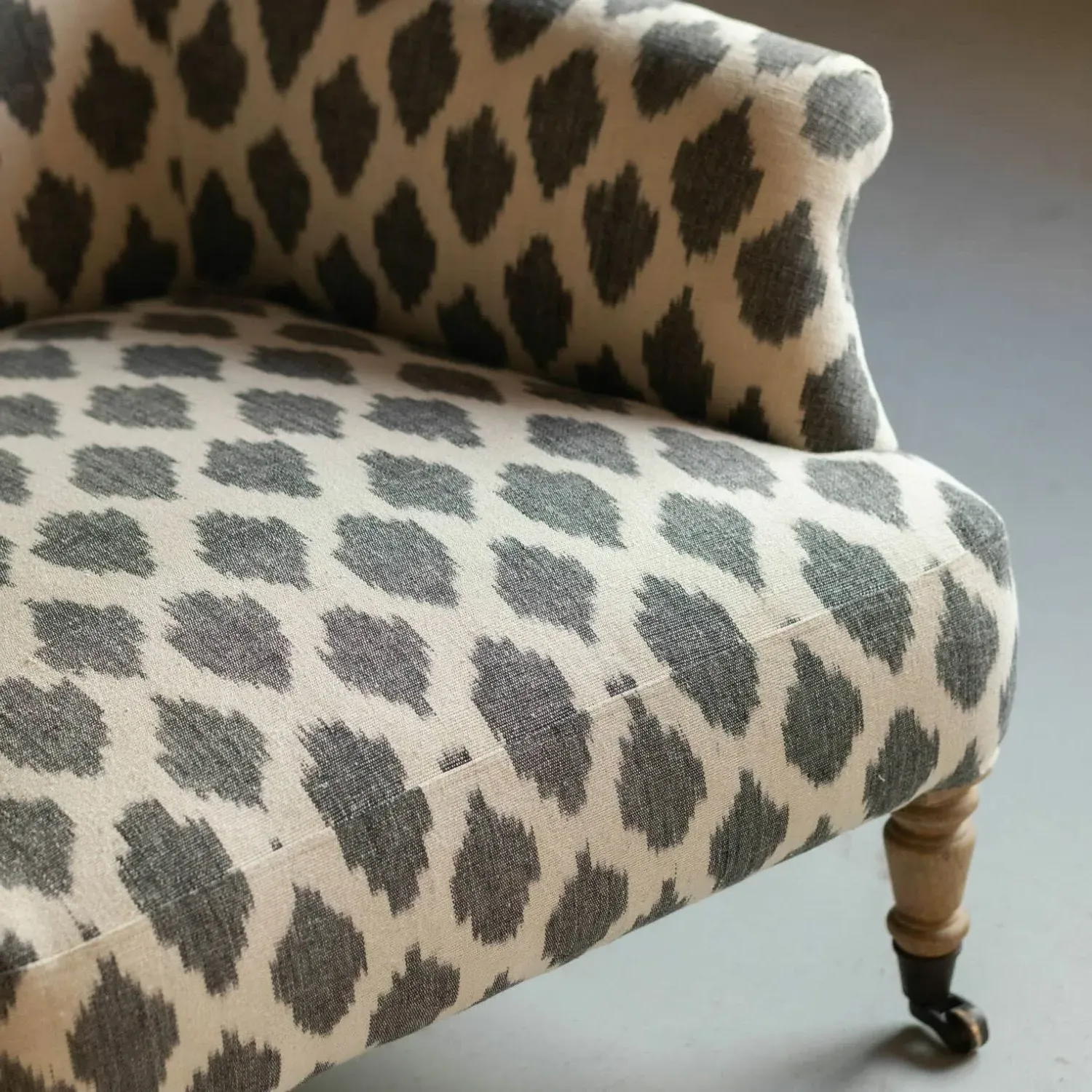 Avree Armchair with Castors - White Grey, Cotton Ikat