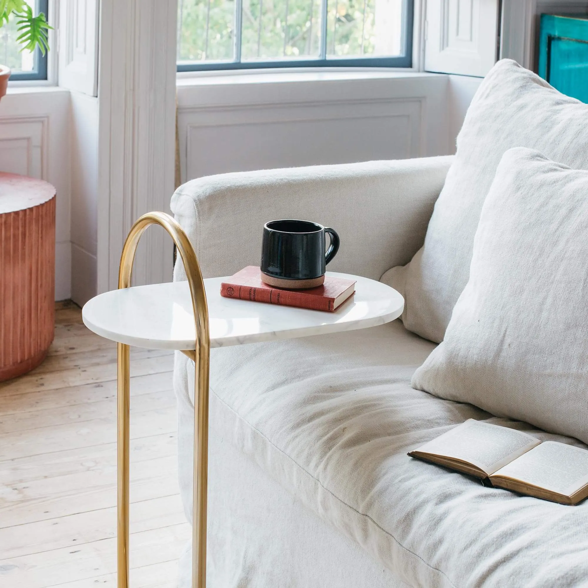 Axton Side Table - White, Marble