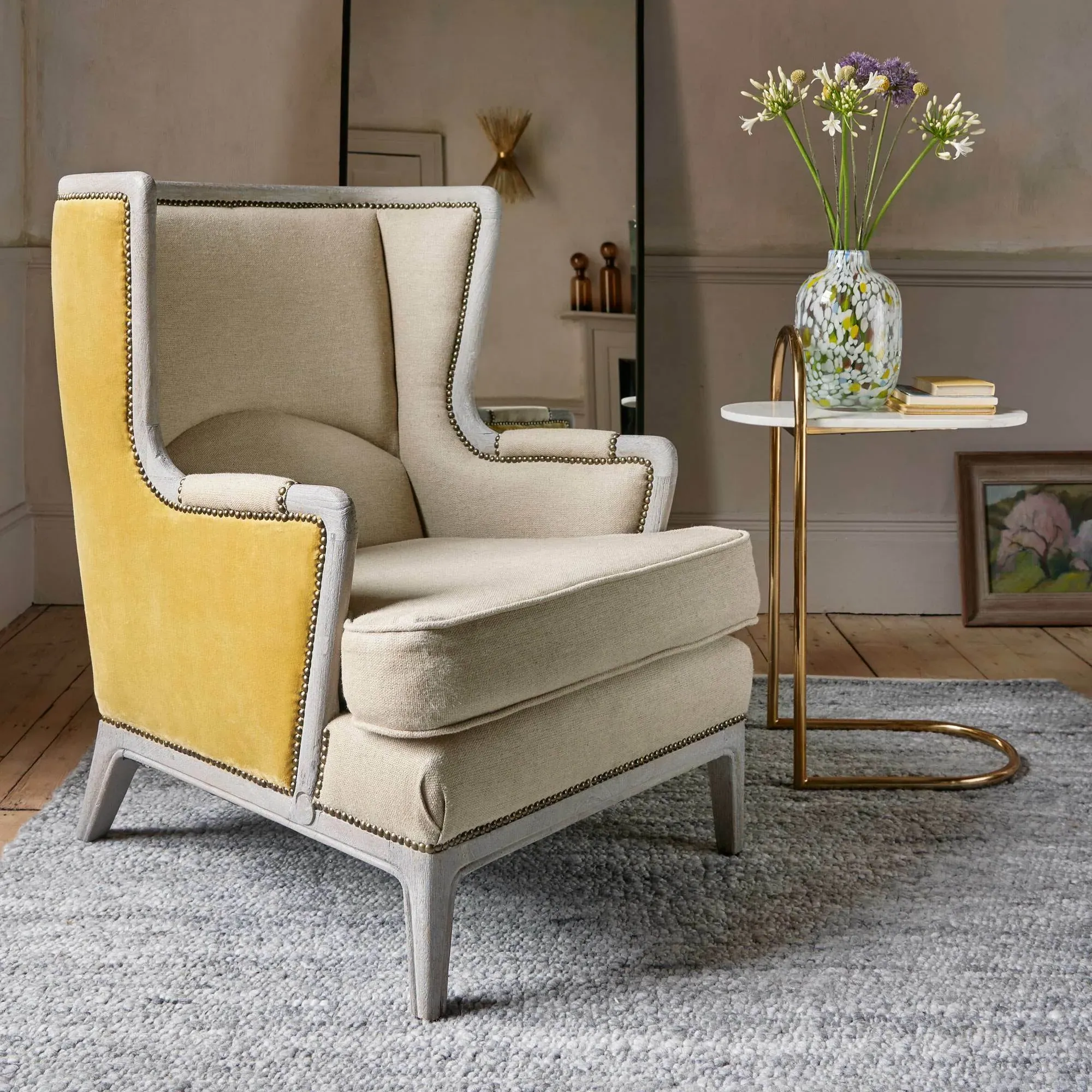 Axton Side Table - White, Marble