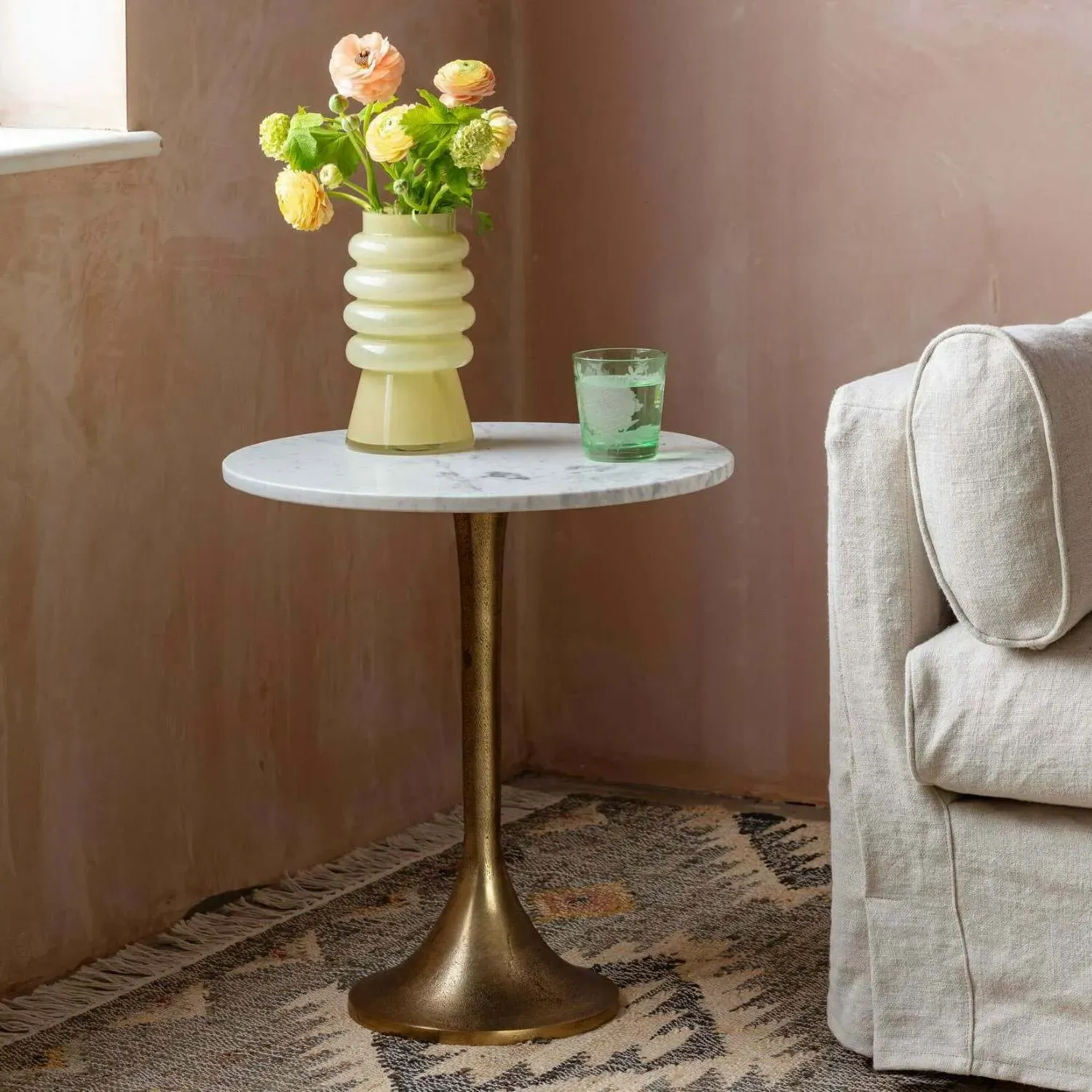 Ayla Round Side Table - Bronze, Marble