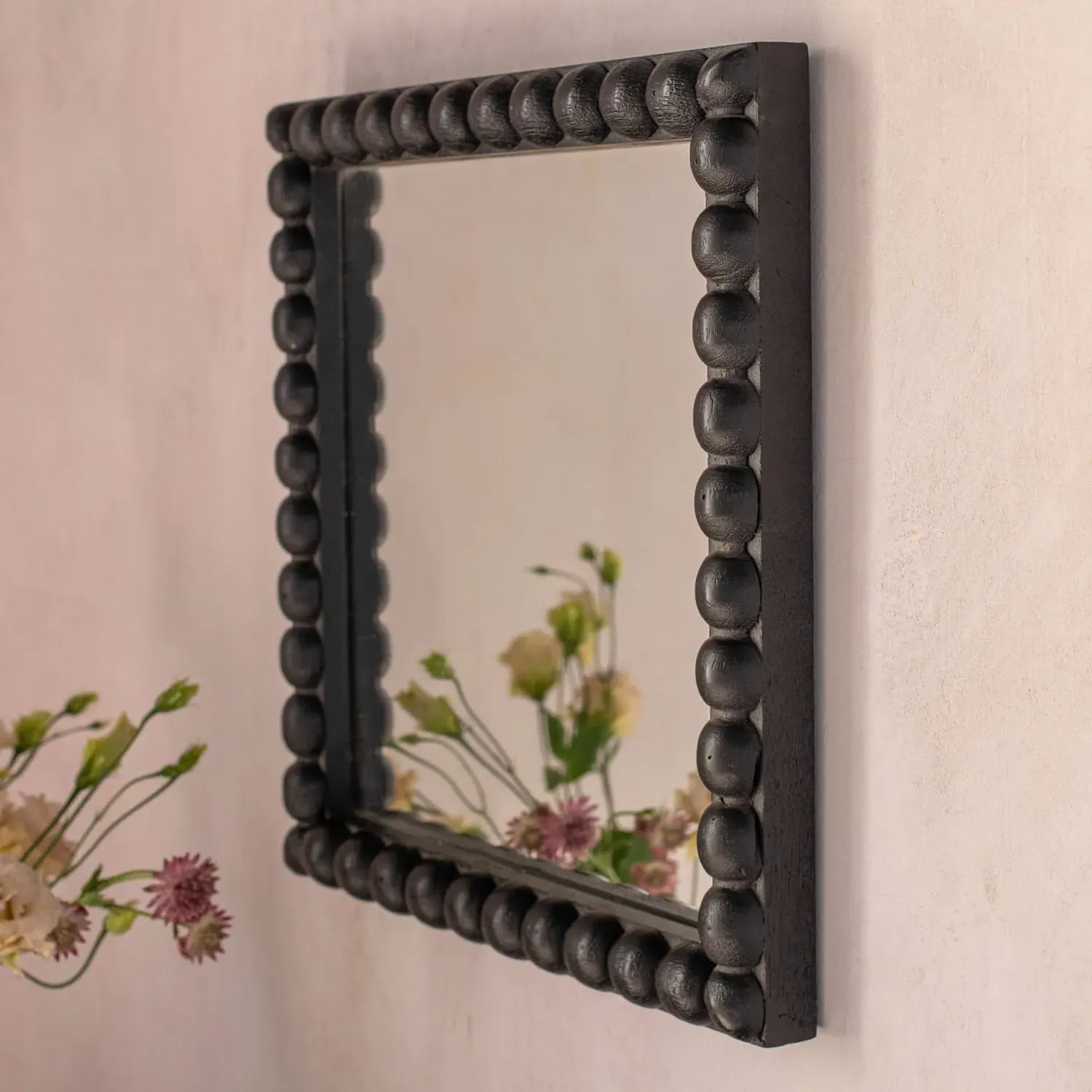 Barnaby Square Wall Mirror - Black, Mango Wood