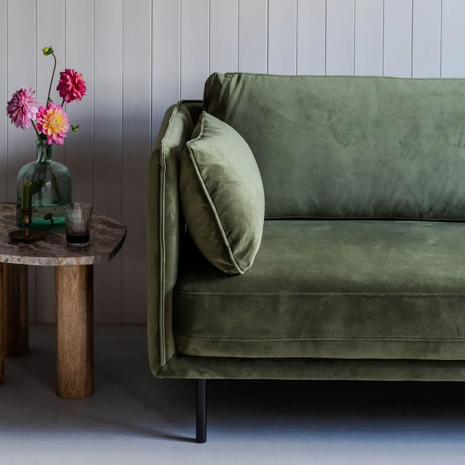 Bayler 3-Seater Sofa - Moss Green, Velvet