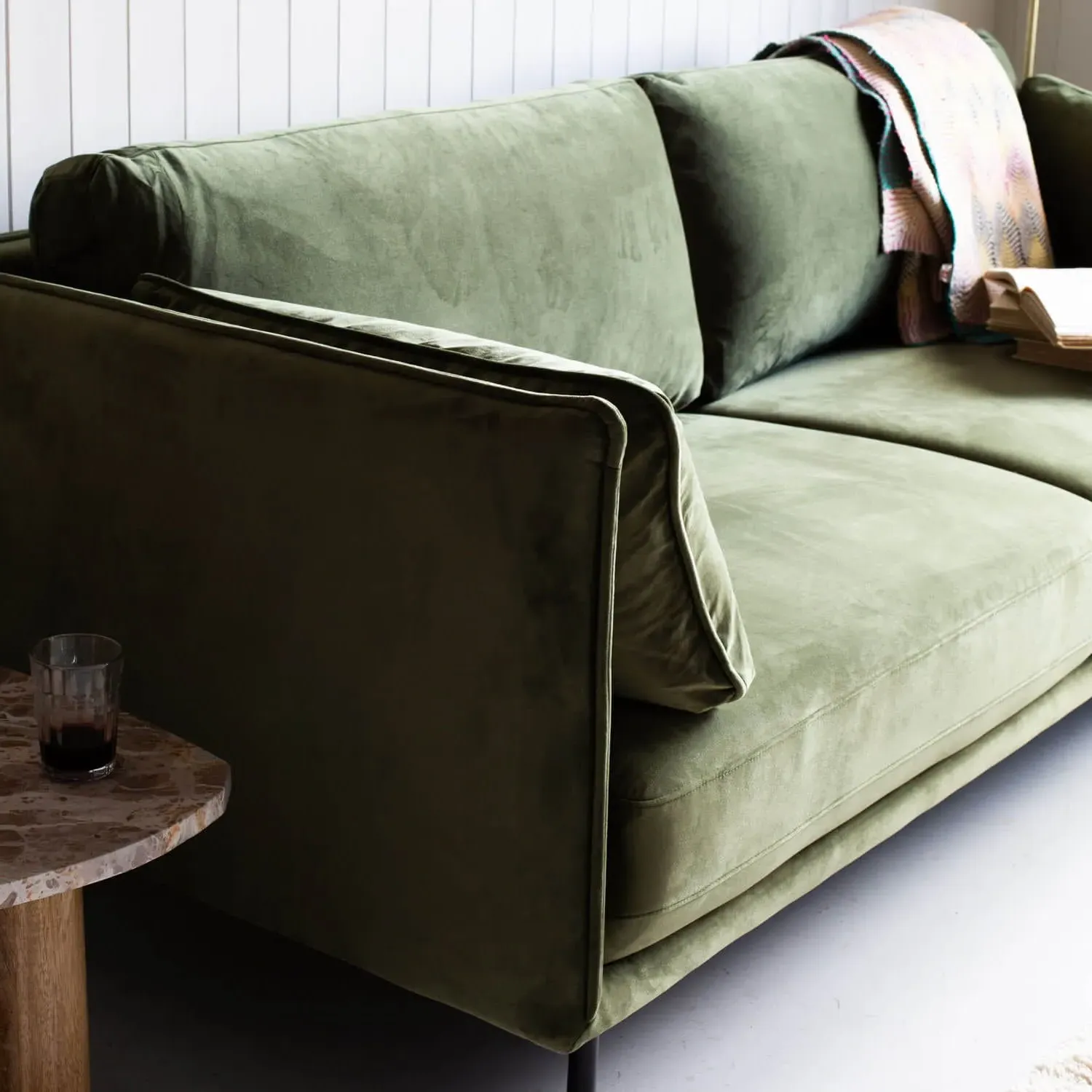 Bayler 3-Seater Sofa - Moss Green, Velvet
