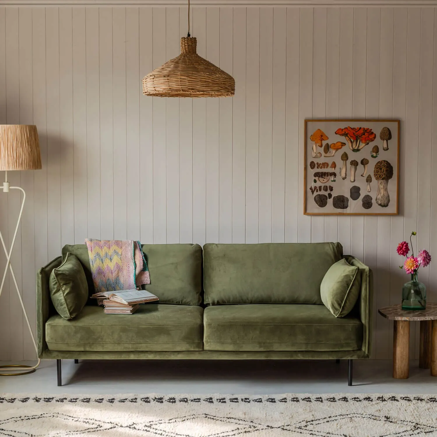 Bayler 3-Seater Sofa - Moss Green, Velvet