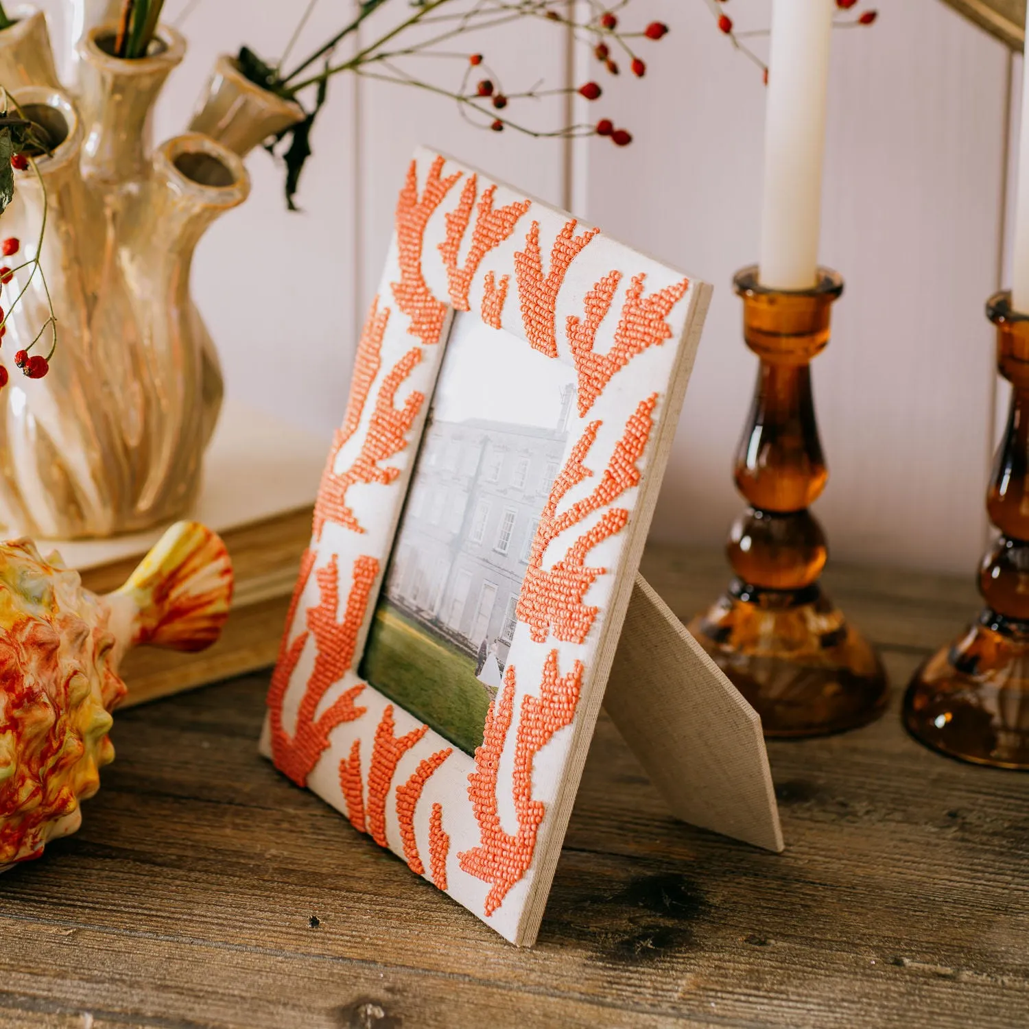 Beaded Coral Photo Frame - 4x6 inch