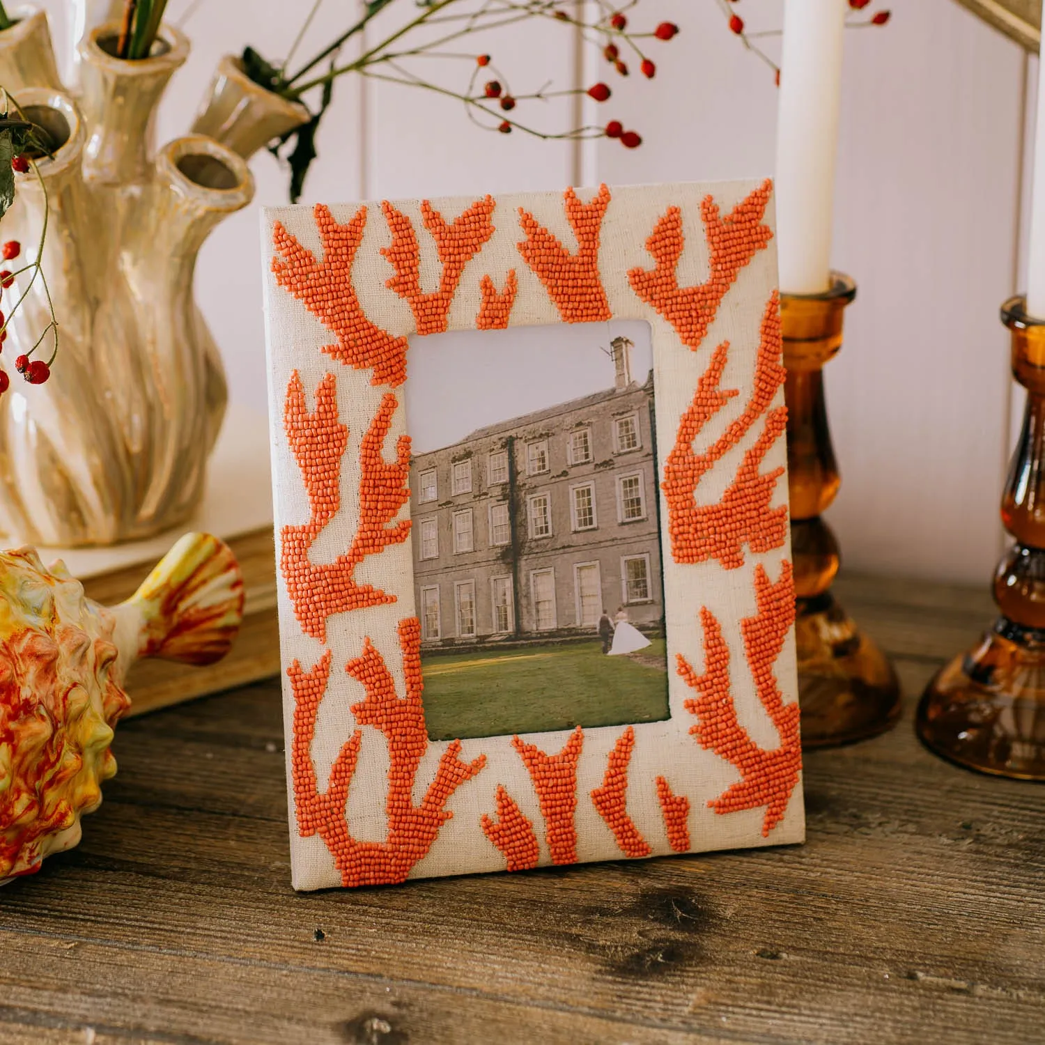 Beaded Coral Photo Frame - 4x6 inch image