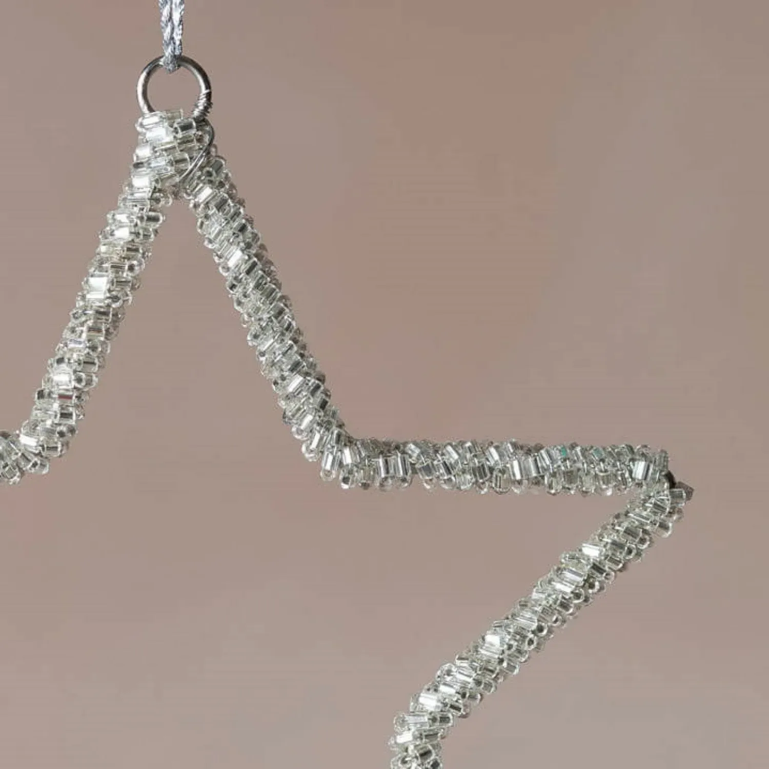 Beaded Hanging Star Christmas Tree Decoration Large - Silver