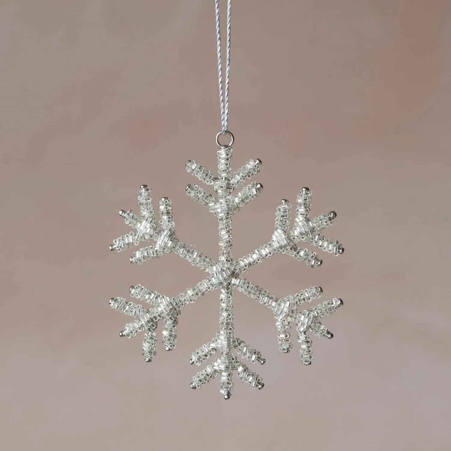 Beaded Silver Snowflake Christmas Tree Decoration