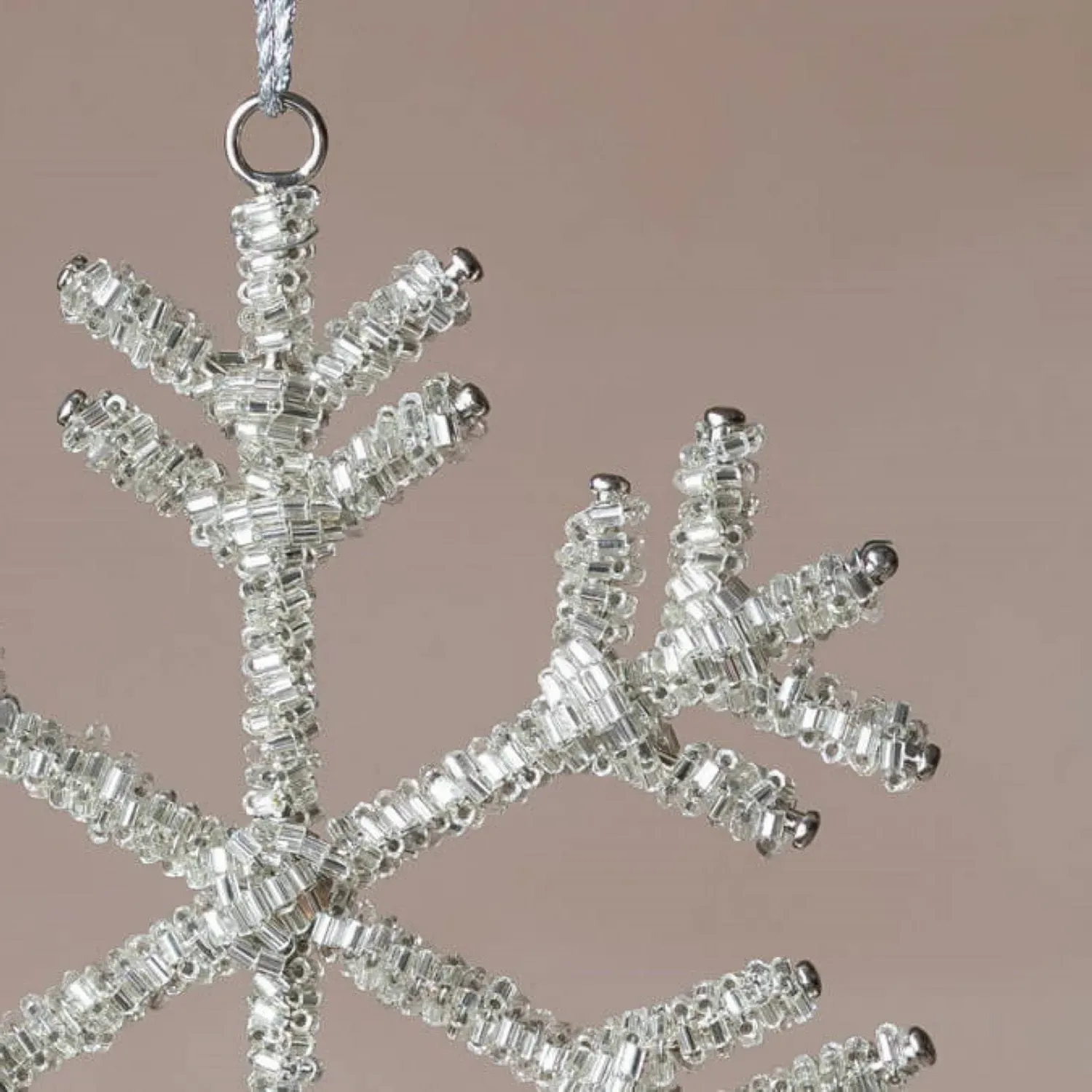 Beaded Silver Snowflake Christmas Tree Decoration