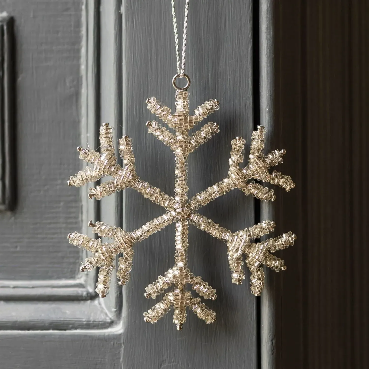Beaded Silver Snowflake Christmas Tree Decoration