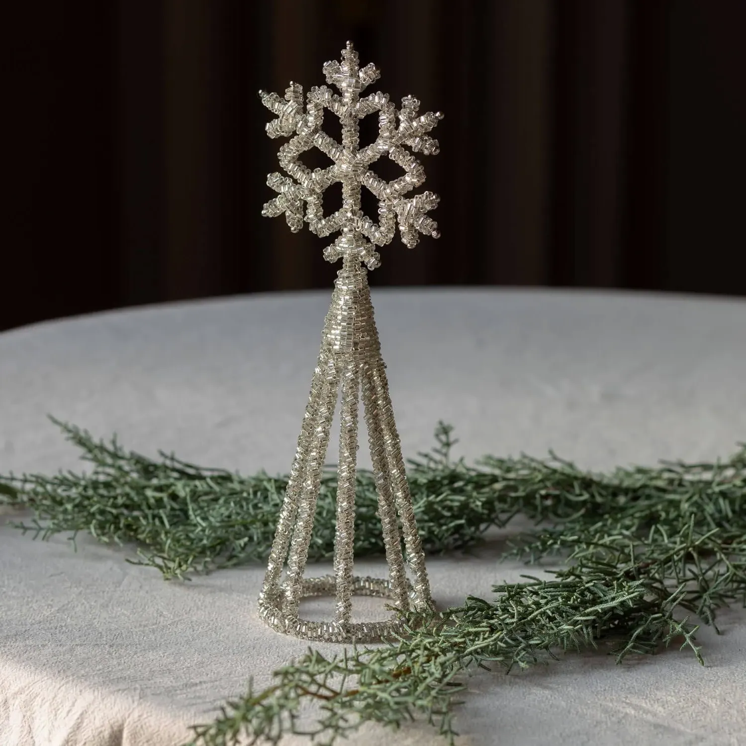 Beaded Snowflake Ornament - Silver image