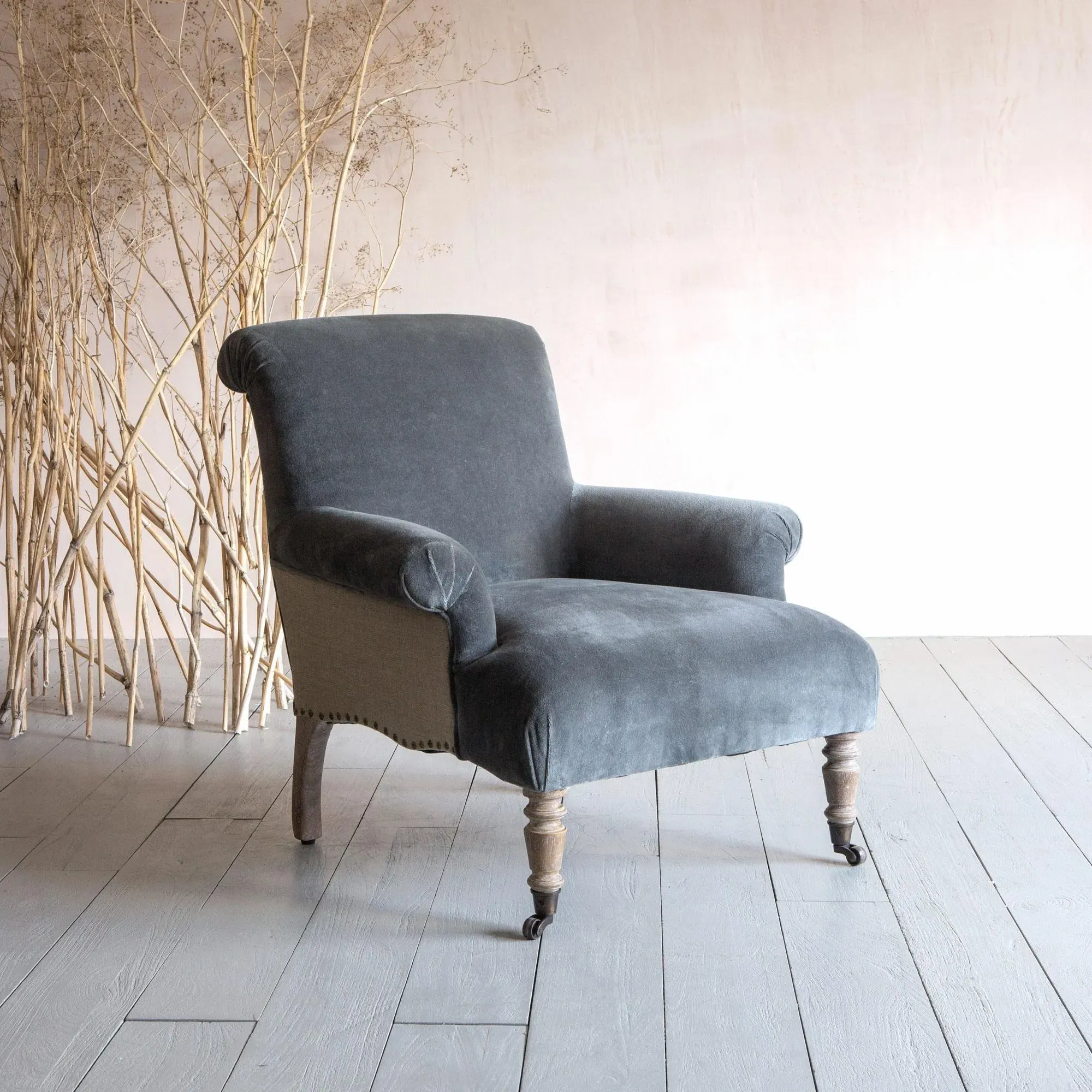 Bella Armchair - Grey, Velvet