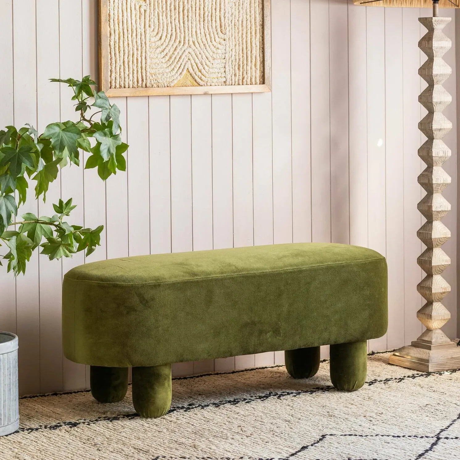 Bellamy Curved Bench - Olive, Velvet