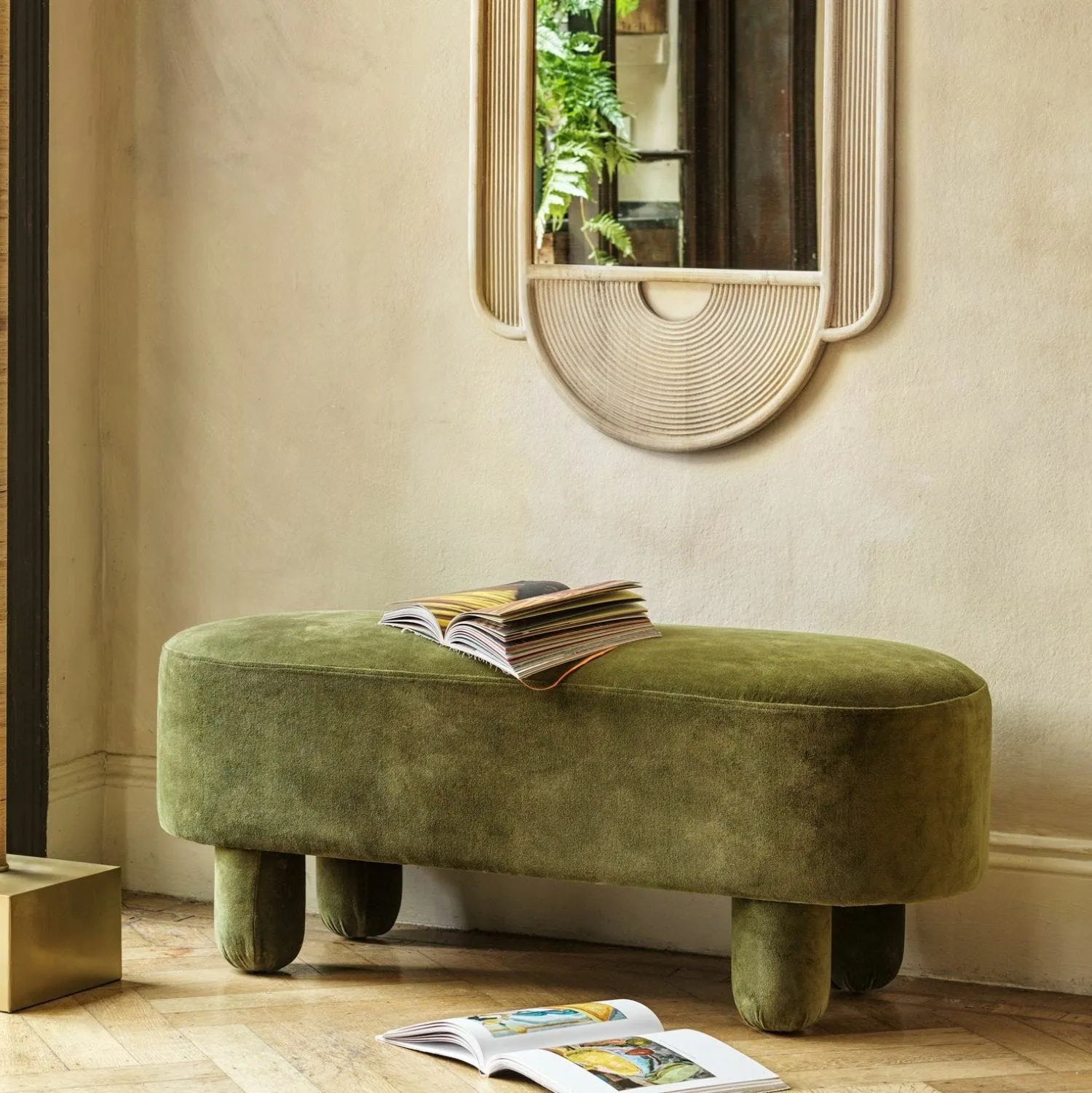 Bellamy Curved Bench - Olive, Velvet image