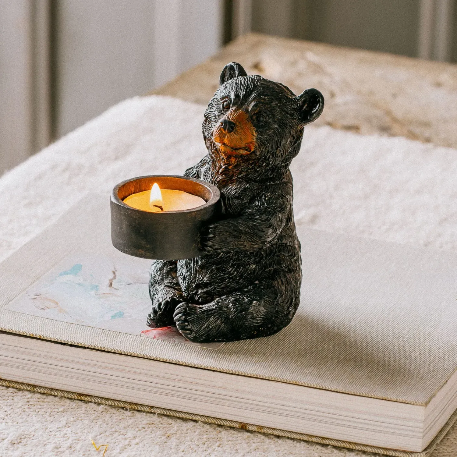 Benny the Bear Tealight Holder - Resin image