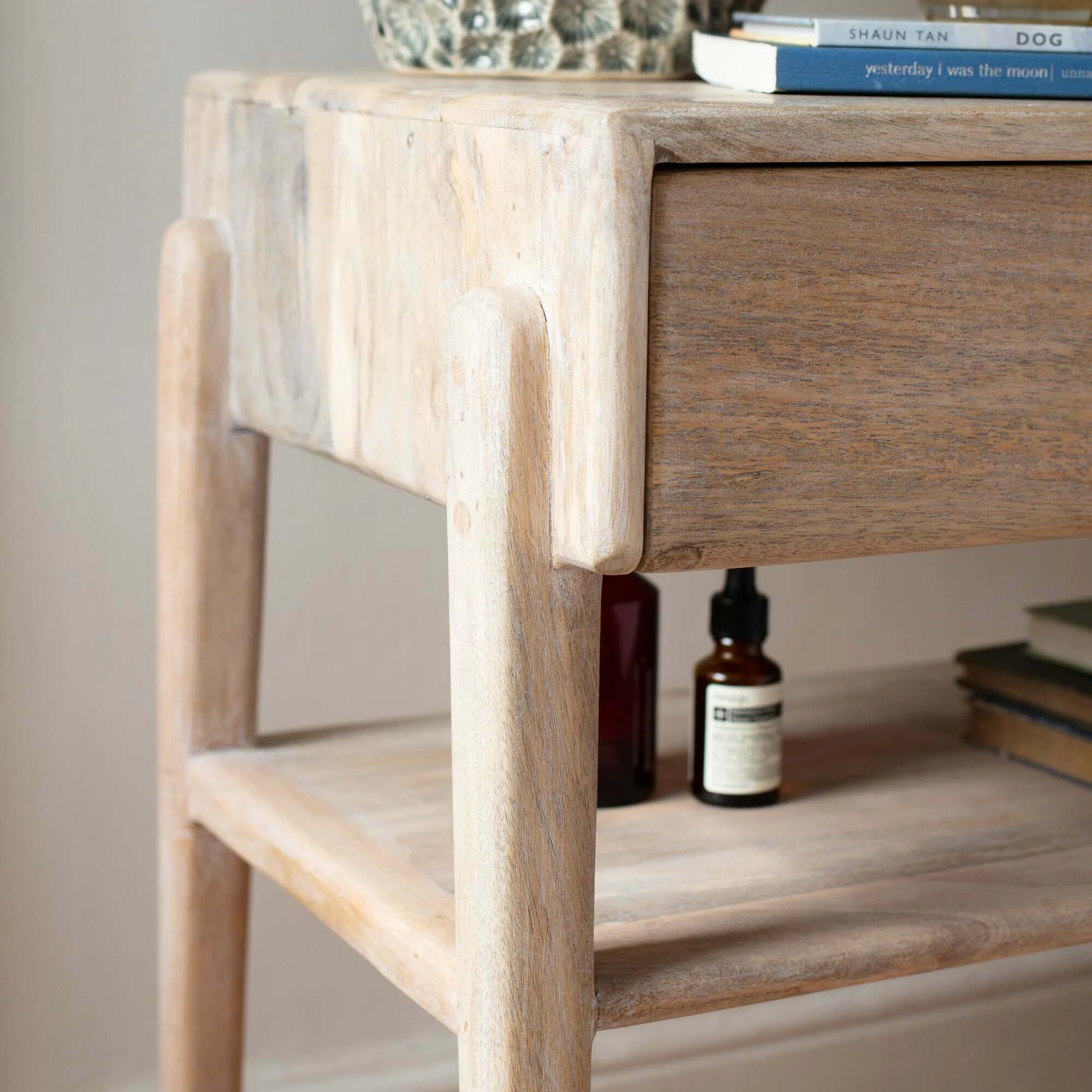 Berty Bedside Table - Whitewashed, Mango Wood