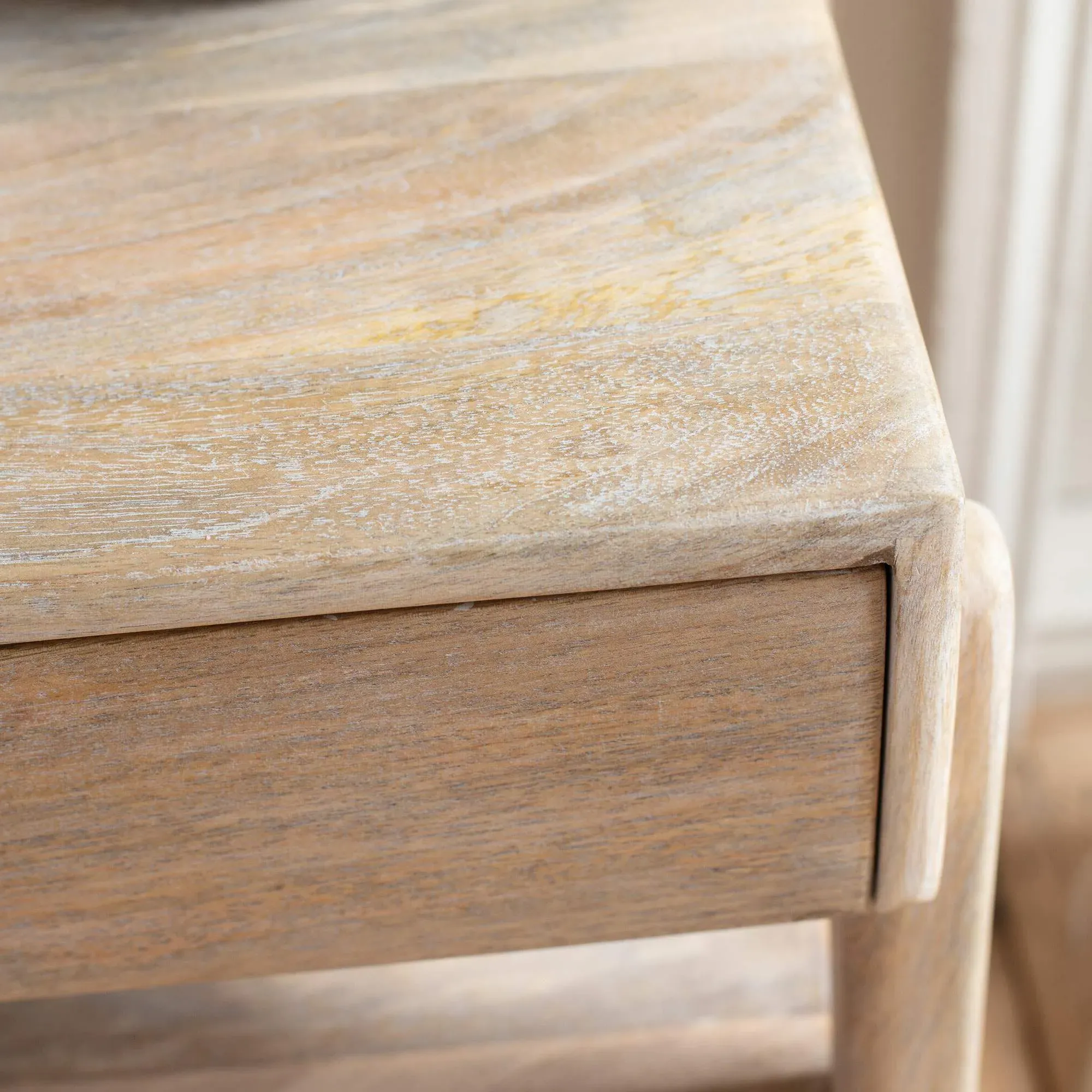 Berty Bedside Table - Whitewashed, Mango Wood