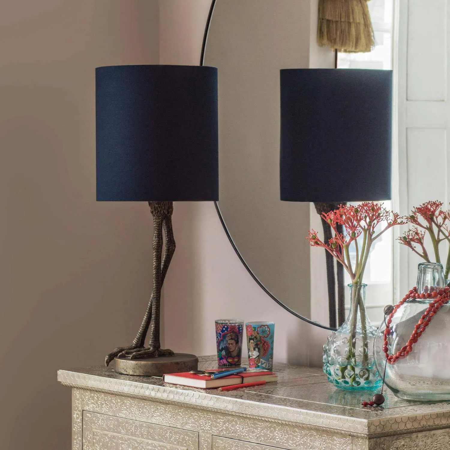 Bird Legs Table Lamp with Shade - Navy Blue, Bronze