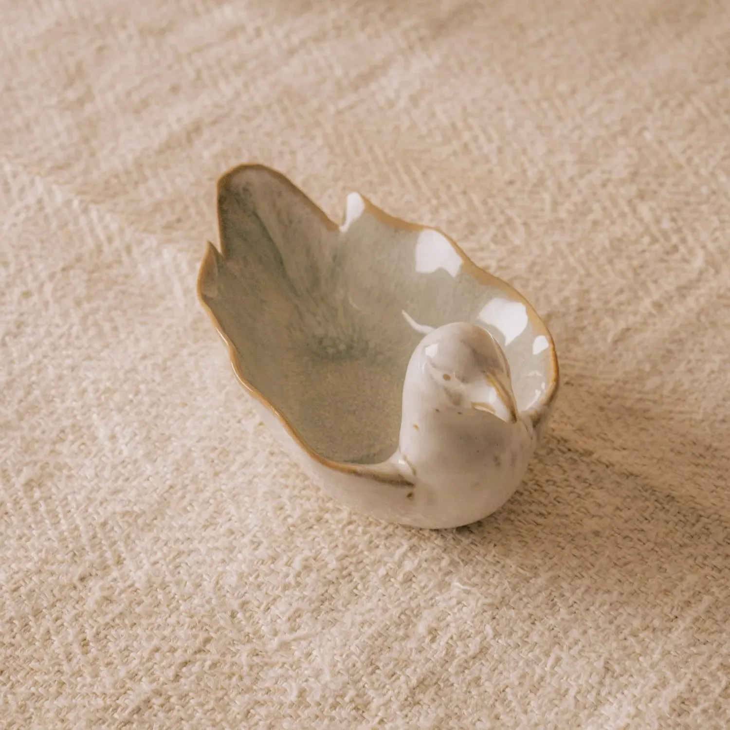 Bird Stoneware Bowl - Green Blue Speckled