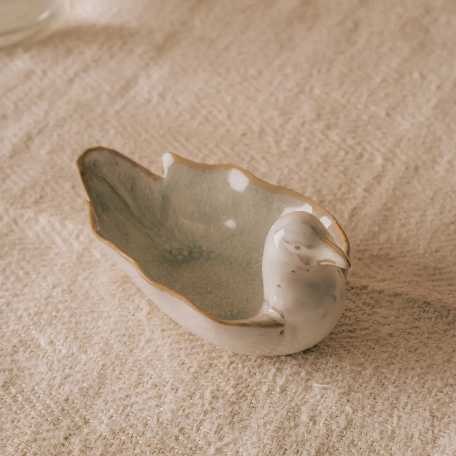 Bird Stoneware Bowl - Green Blue Speckled