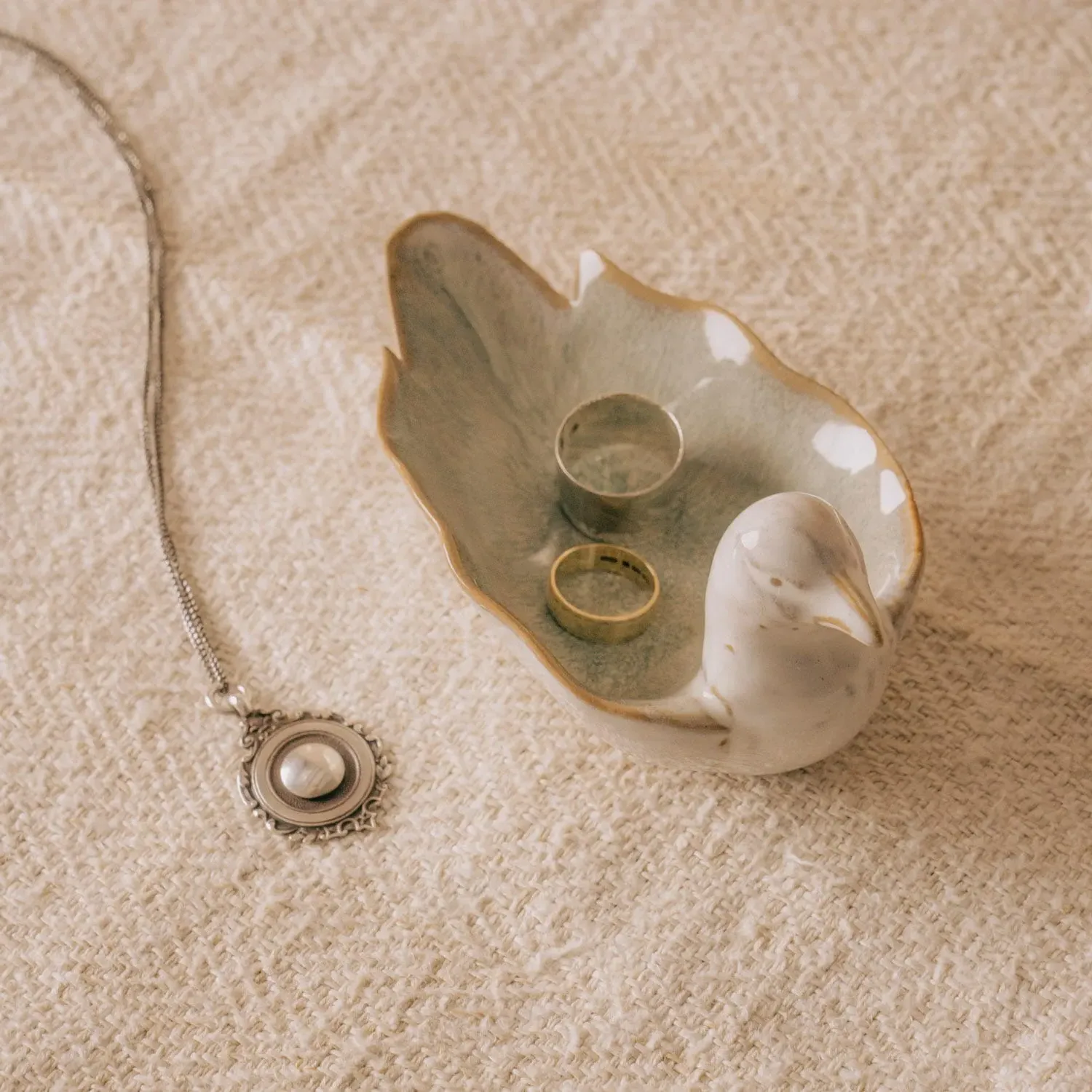 Bird Stoneware Bowl - Green Blue Speckled