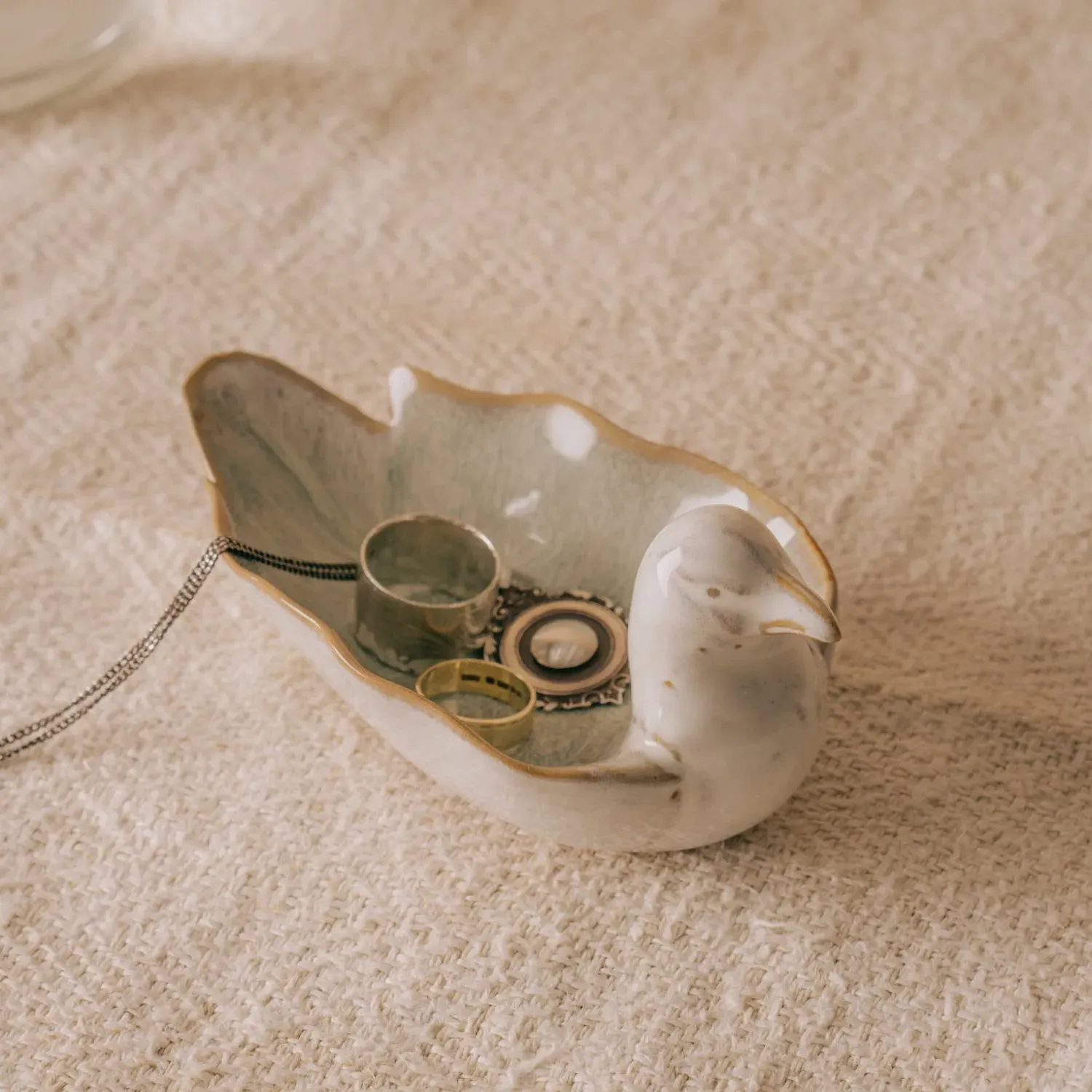 Bird Stoneware Bowl - Green Blue Speckled image