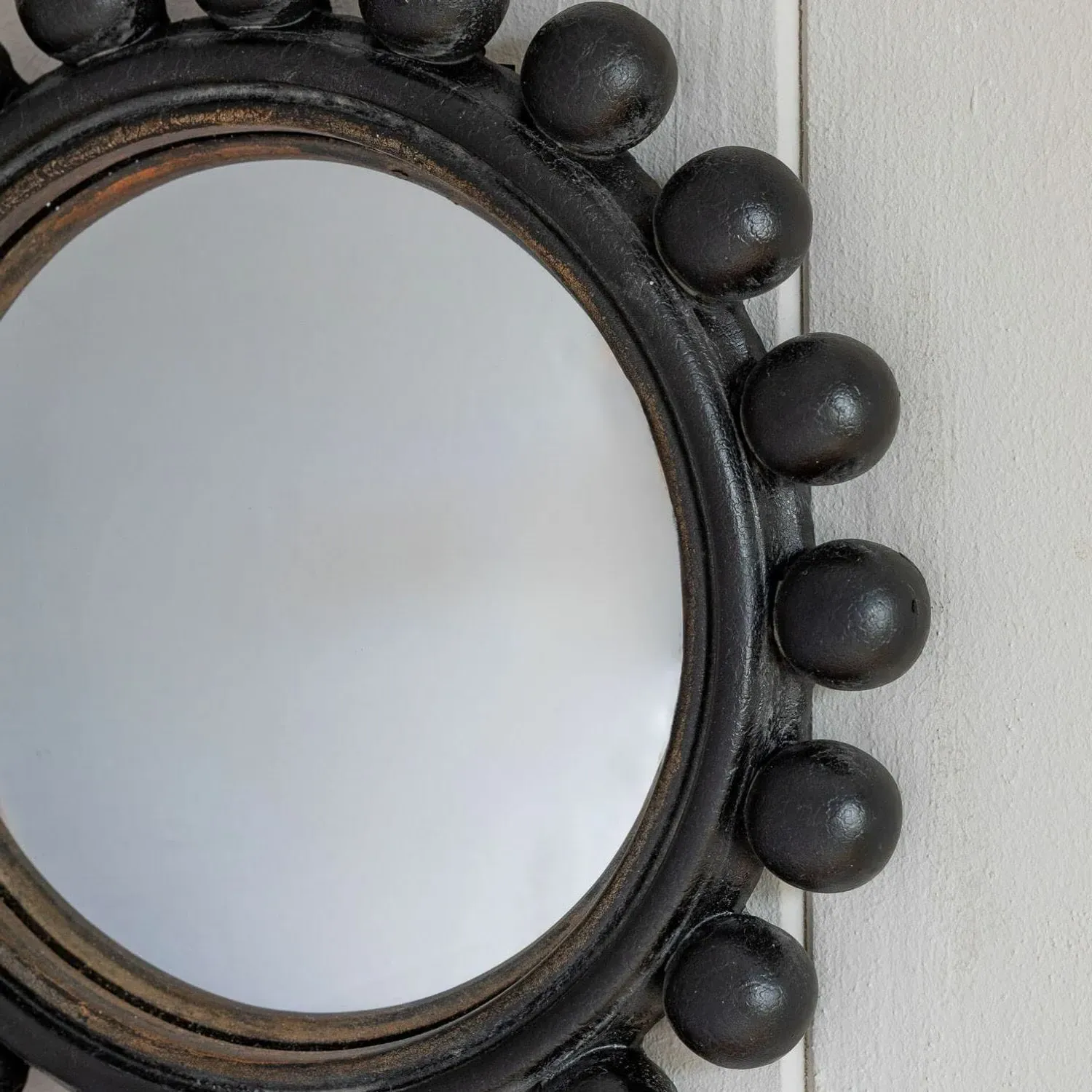 Black Bobble Convex Wall Mirror - Black, Resin