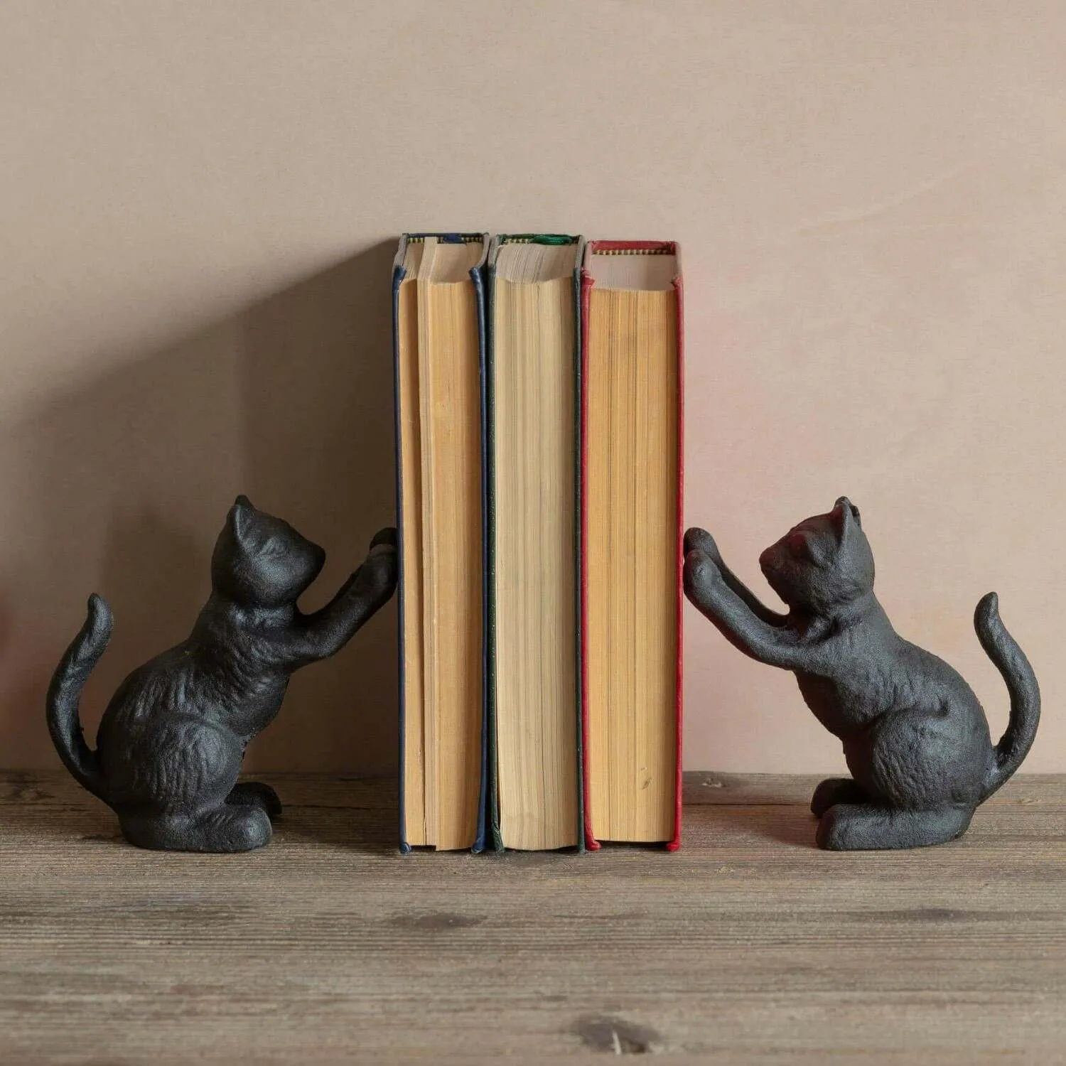 Black Cat Cast Iron Bookends - Black