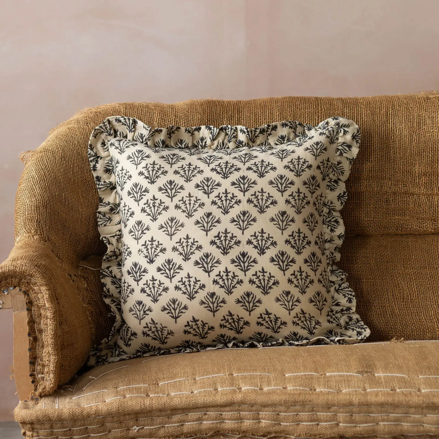 Black Coral Square Cushion - Black, Cotton