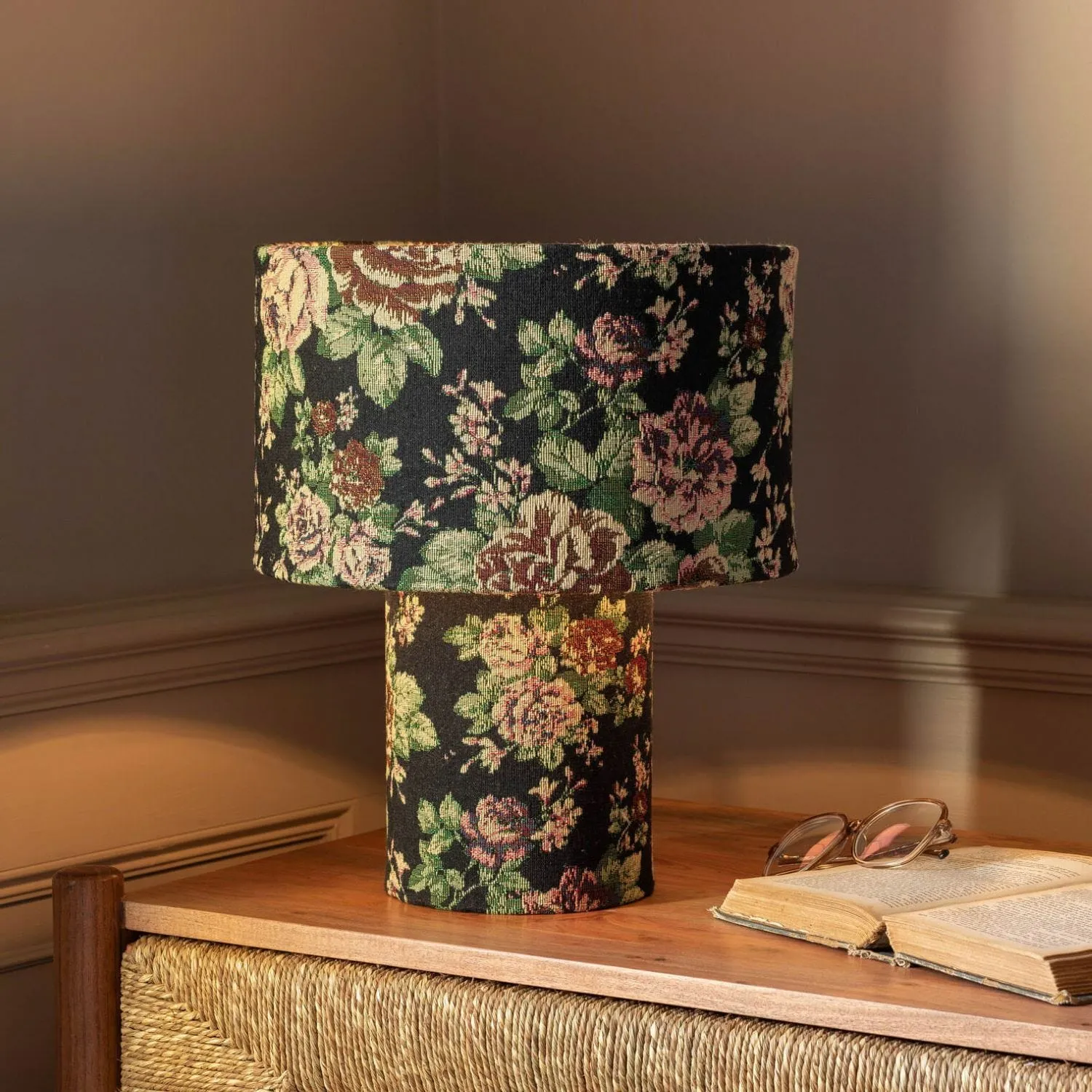 Black Floral Tapestry Table Lamp - Black