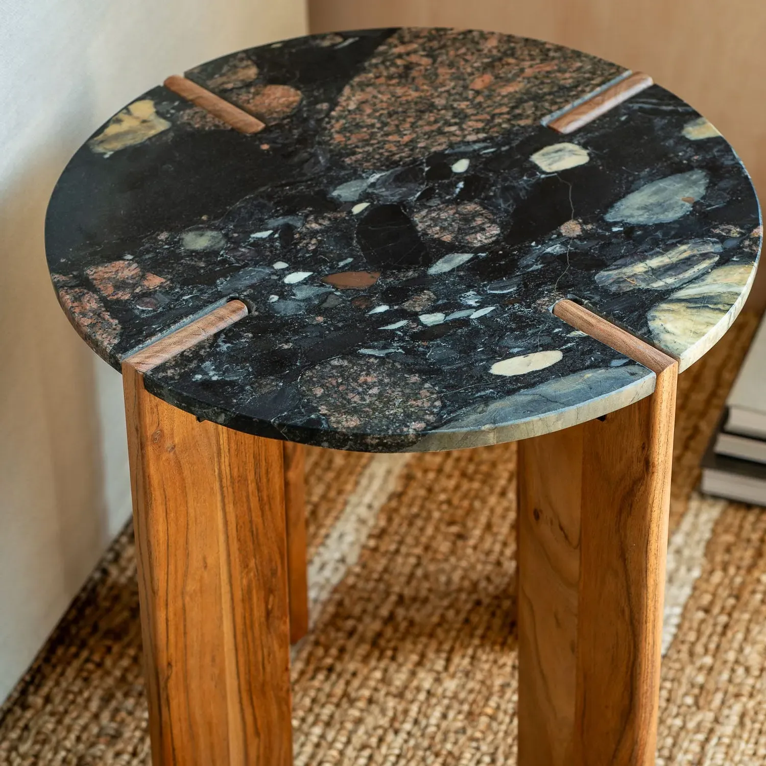 Black Galaxy Round Side Table - Black, Marble
