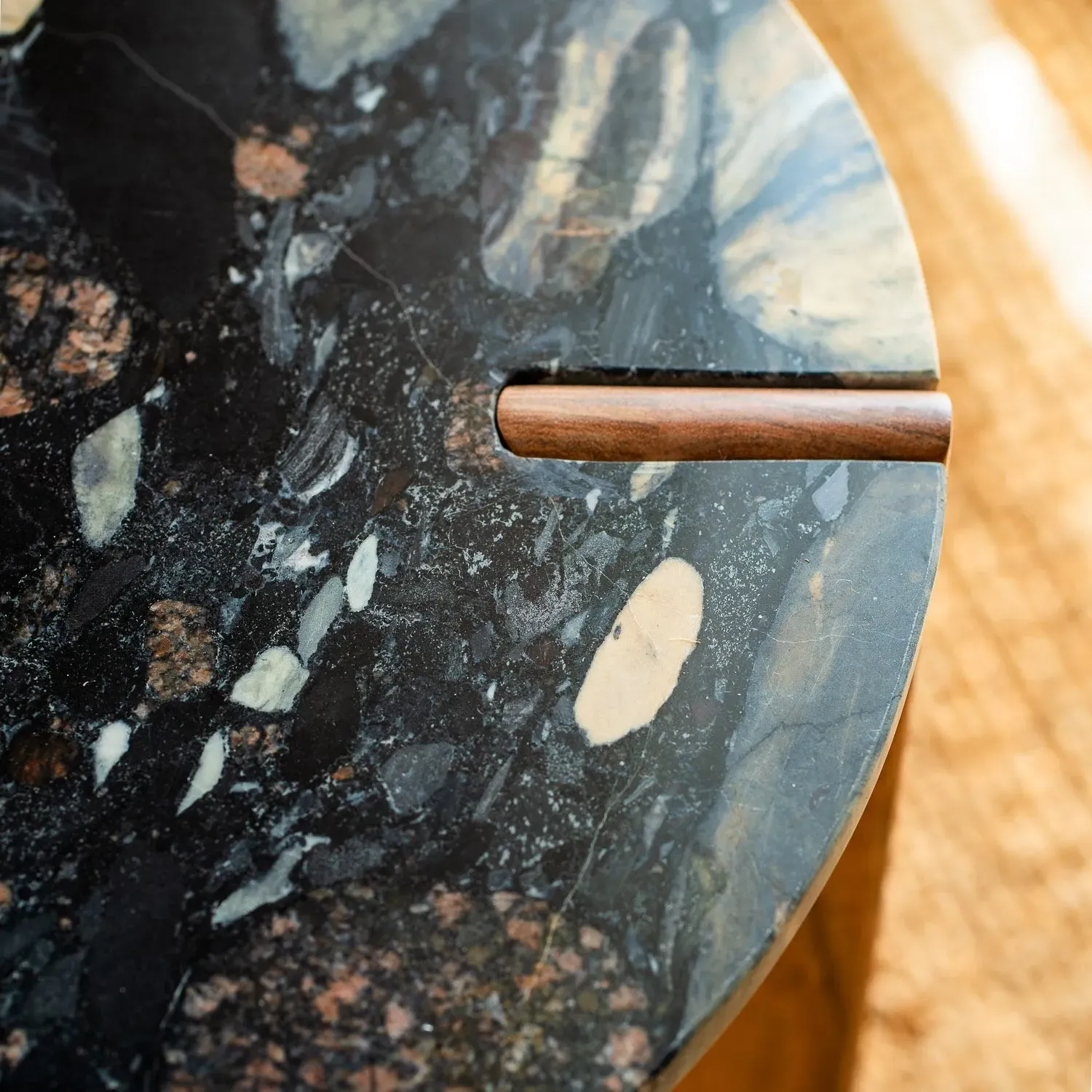 Black Galaxy Round Side Table - Black, Marble