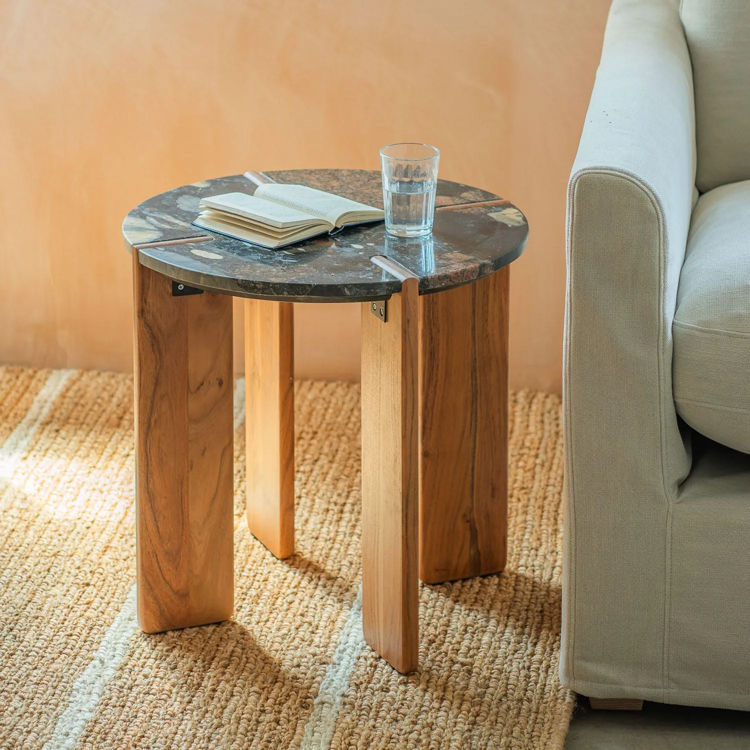 Black Galaxy Round Side Table - Black, Marble