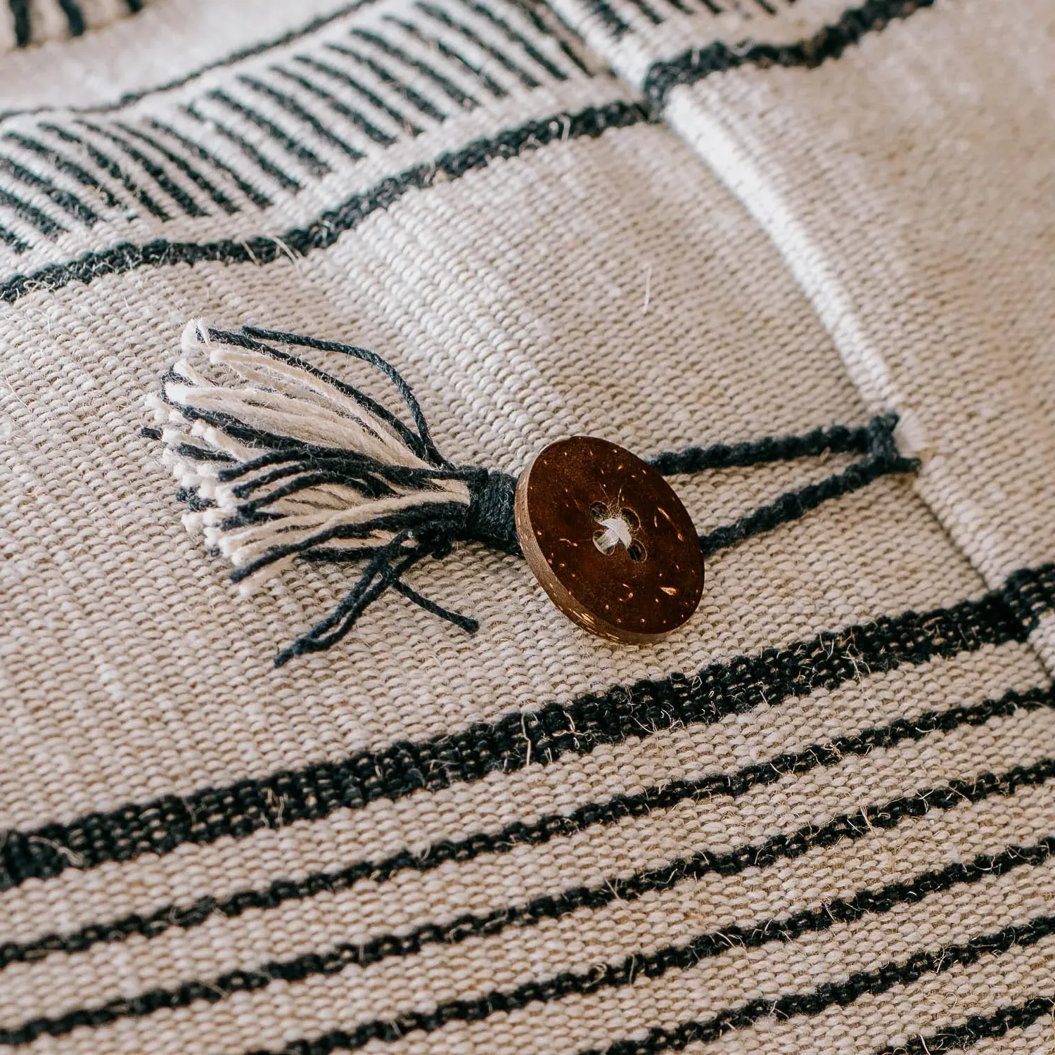 Black & White Stripe Rectangular Cushion - Jute Blend