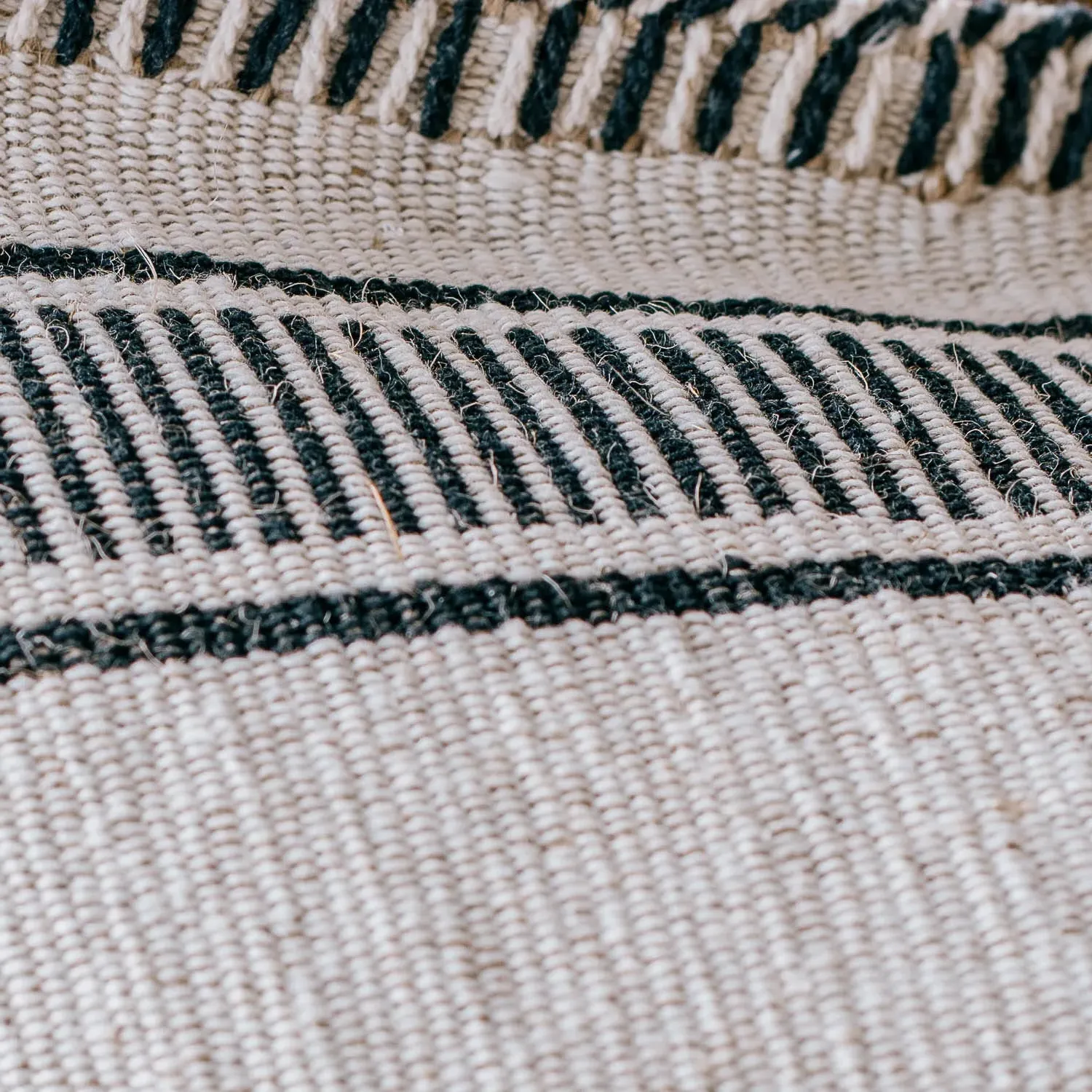 Black & White Stripe Rectangular Cushion - Jute Blend