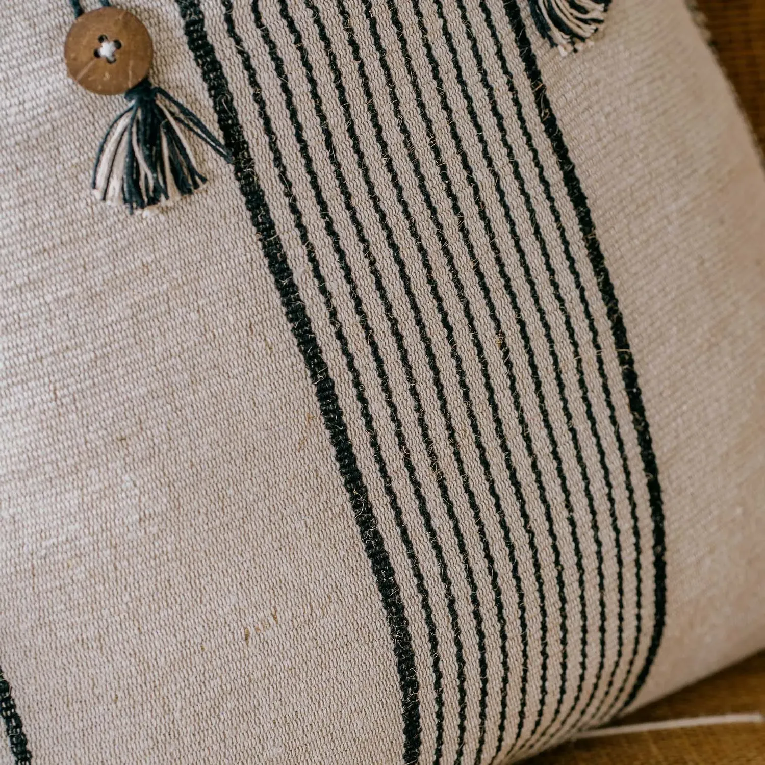 Black & White Stripe Square Cushion - Jute Blend