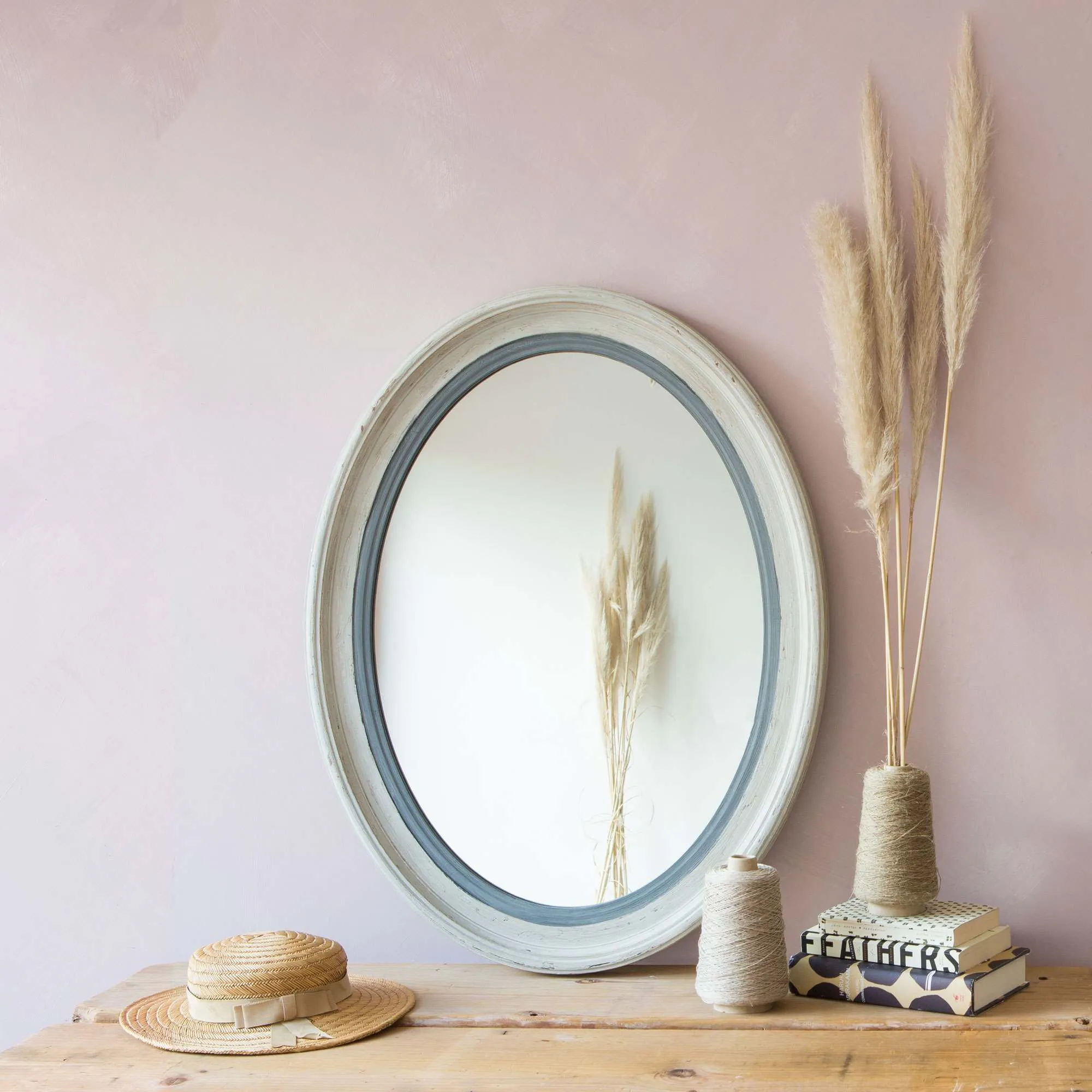 Blake Oval Mirror - Grey, Paulownia Wood