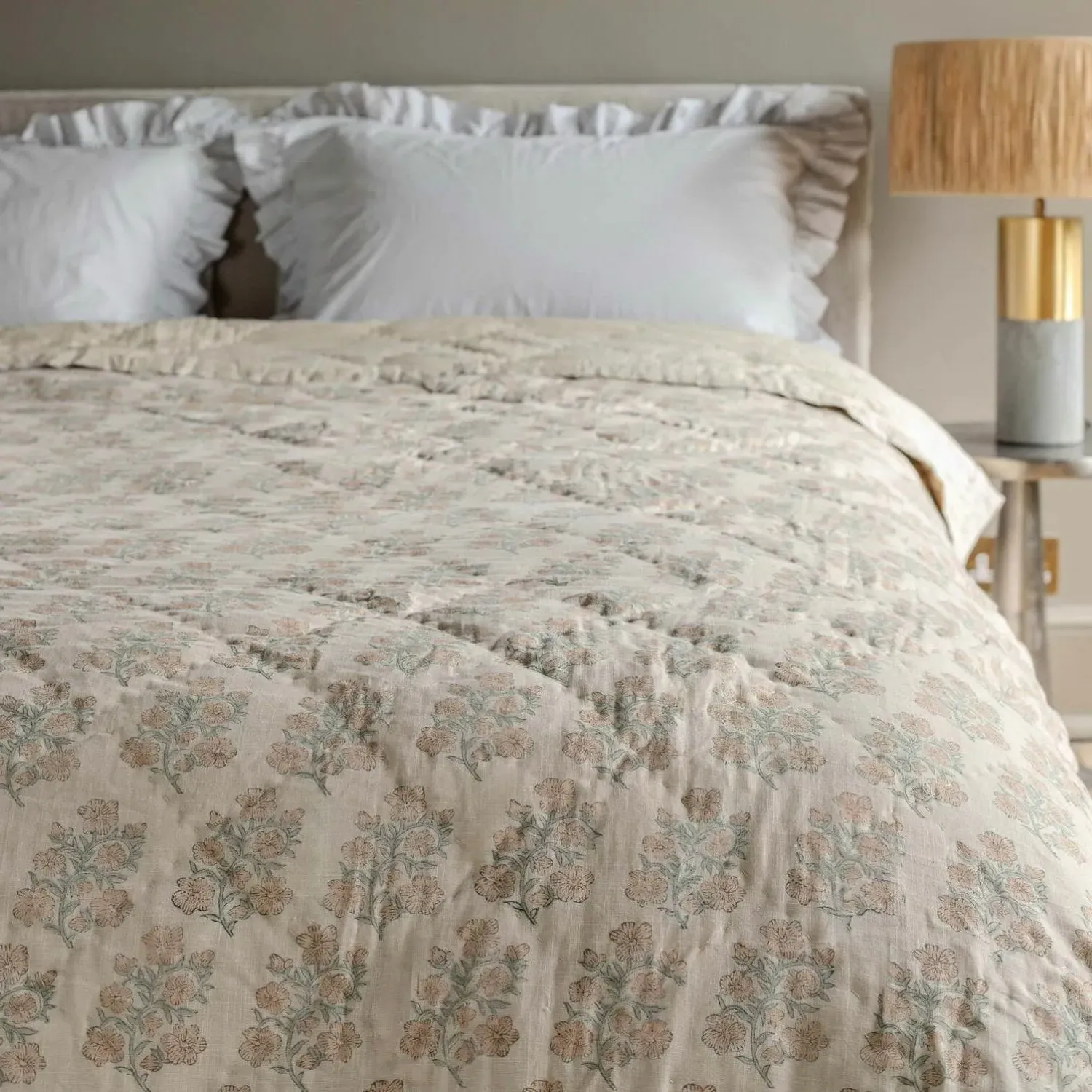 Blossom Floral Block Printed Quilt - Cotton