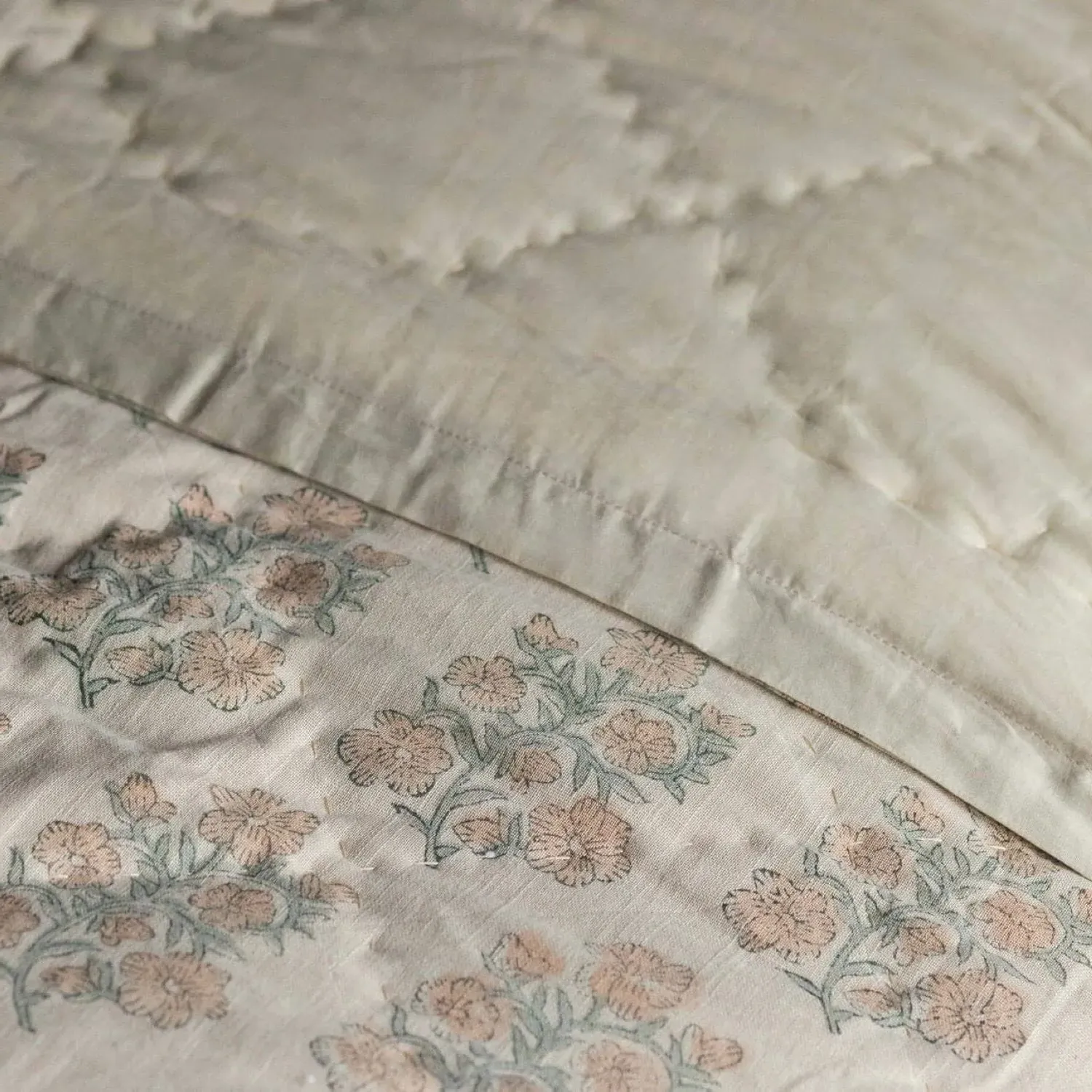 Blossom Floral Block Printed Quilt - Cotton