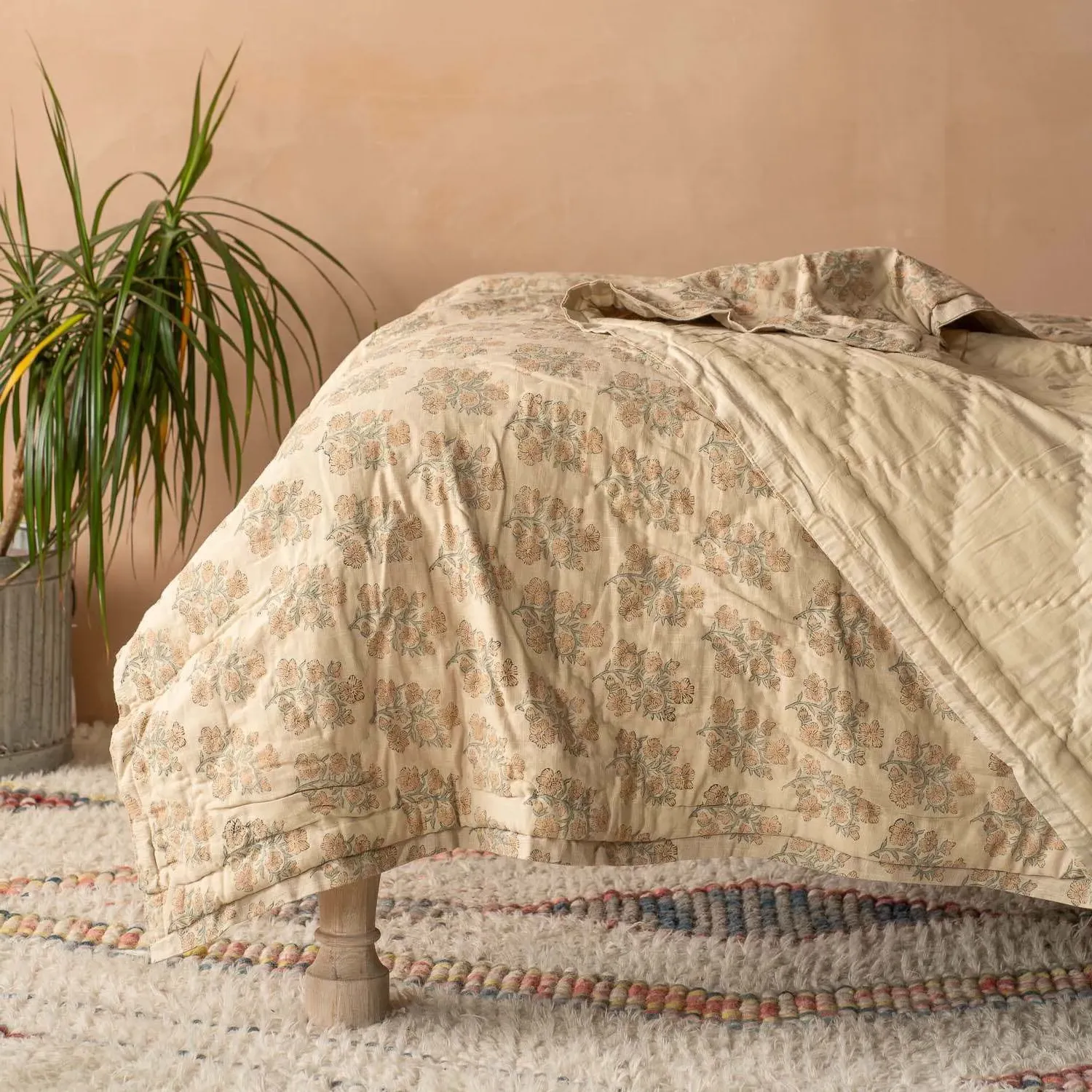 Blossom Floral Block Printed Quilt - Cotton