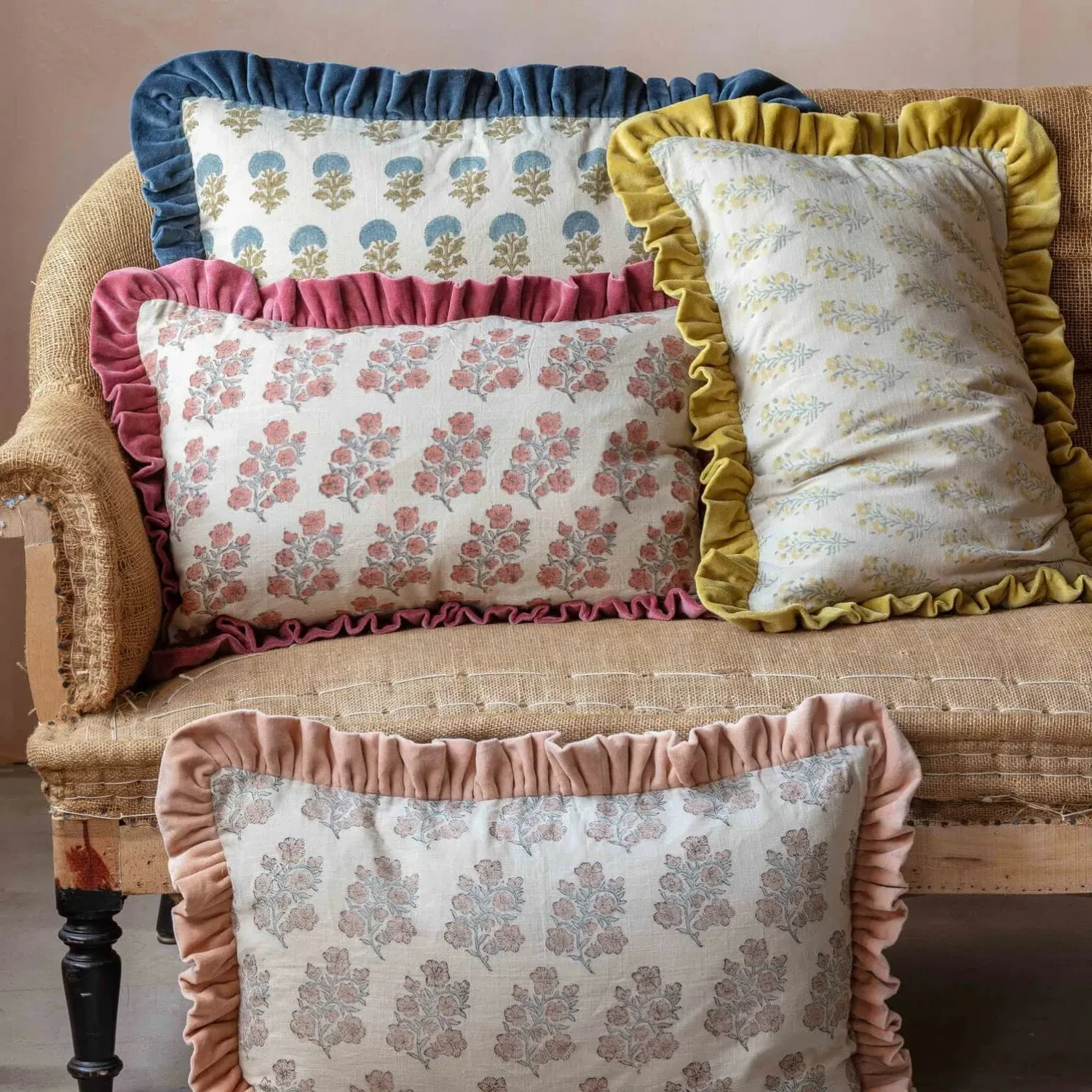 Blossom Floral Block Printed Rectangular Cushion Large