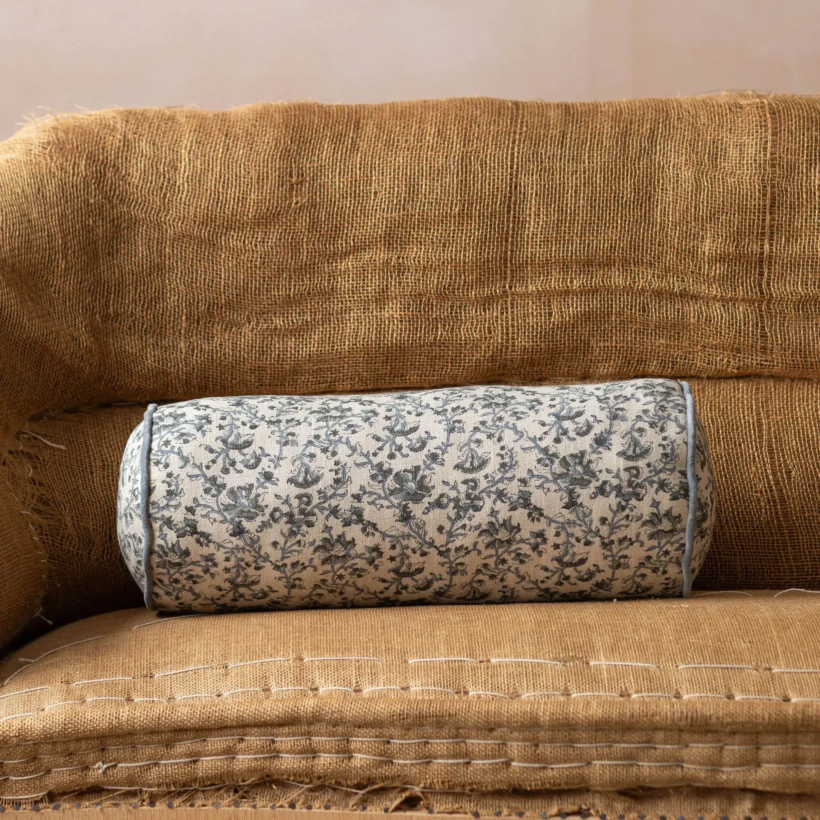 Blossom Hand-Block Printed Bolster Cushion - Cotton