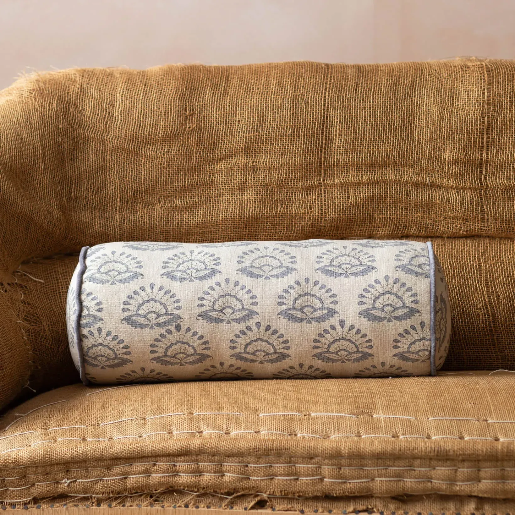 Blossom Hand-Block Printed Bolster Cushion - Cotton