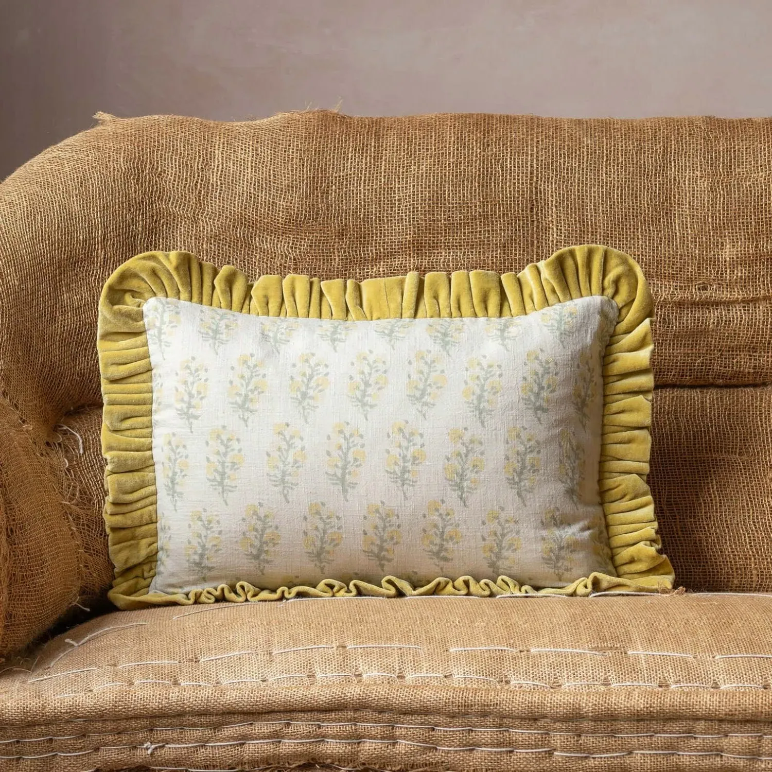 Blossom Small Rectangular Cushion - Peach, Cotton