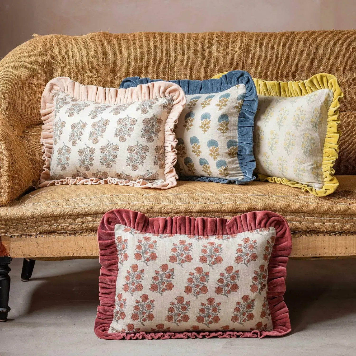 Blossom Small Rectangular Cushion - Peach, Cotton