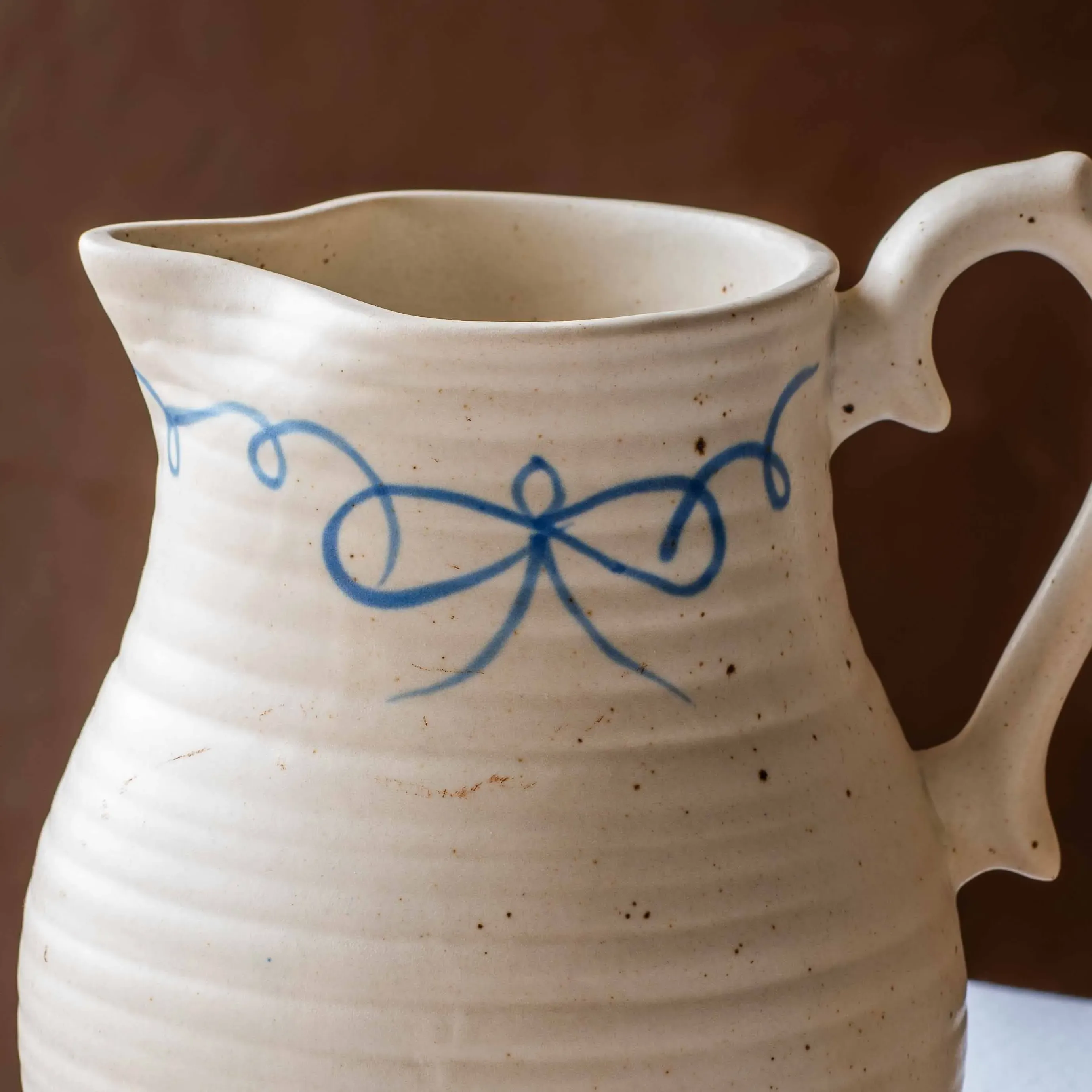 Blue Bow Jug - Off-White, Ceramic