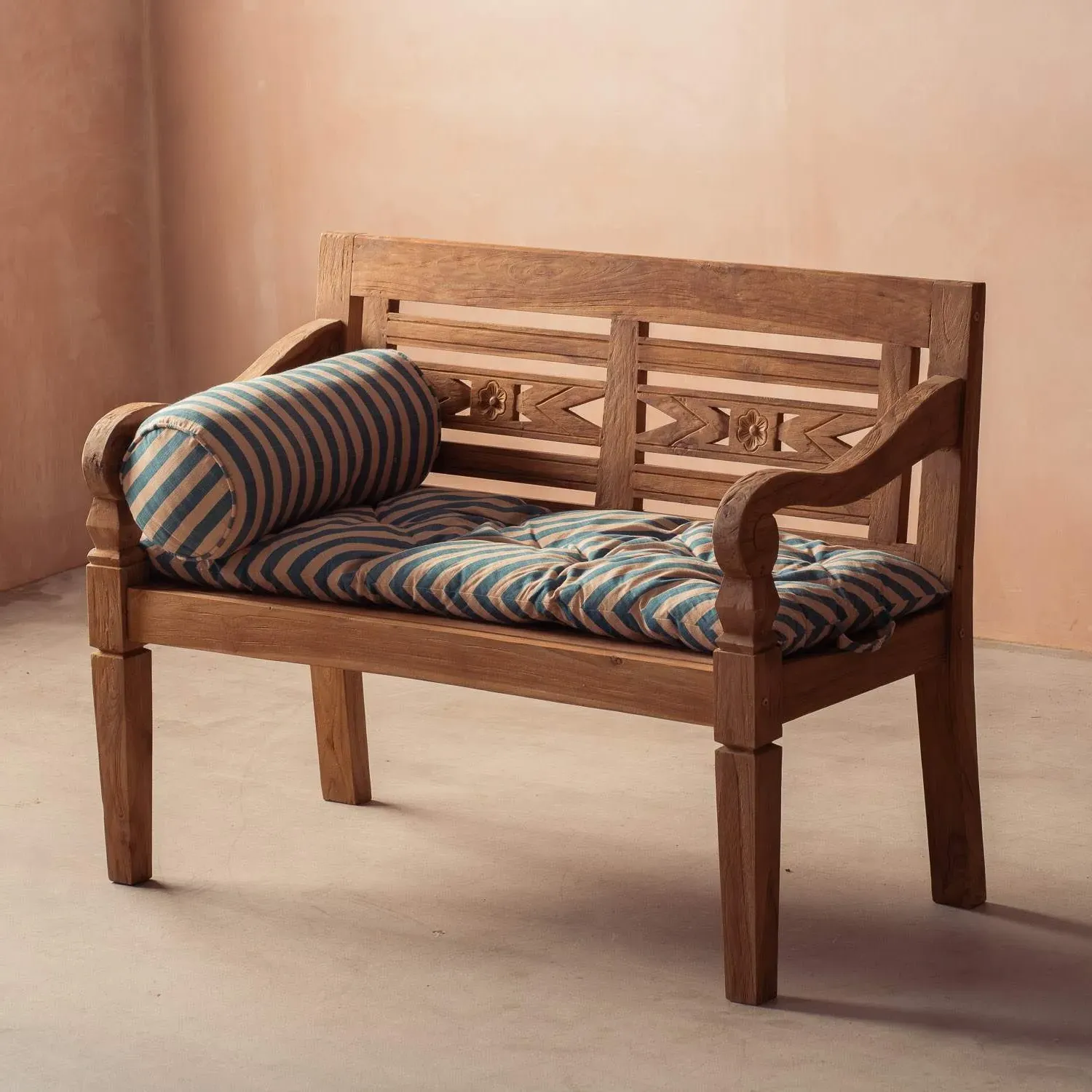 Blue Candy Stripe Bench Seat Pad - Blue, Cotton